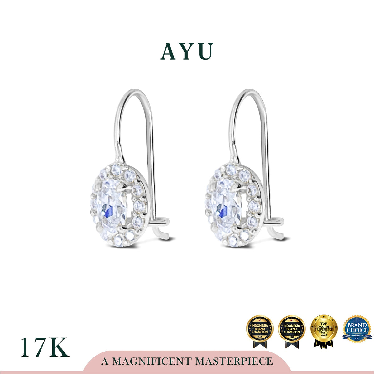 AYU Anting Emas - Oval Halo Wire Earring 17k White Gold