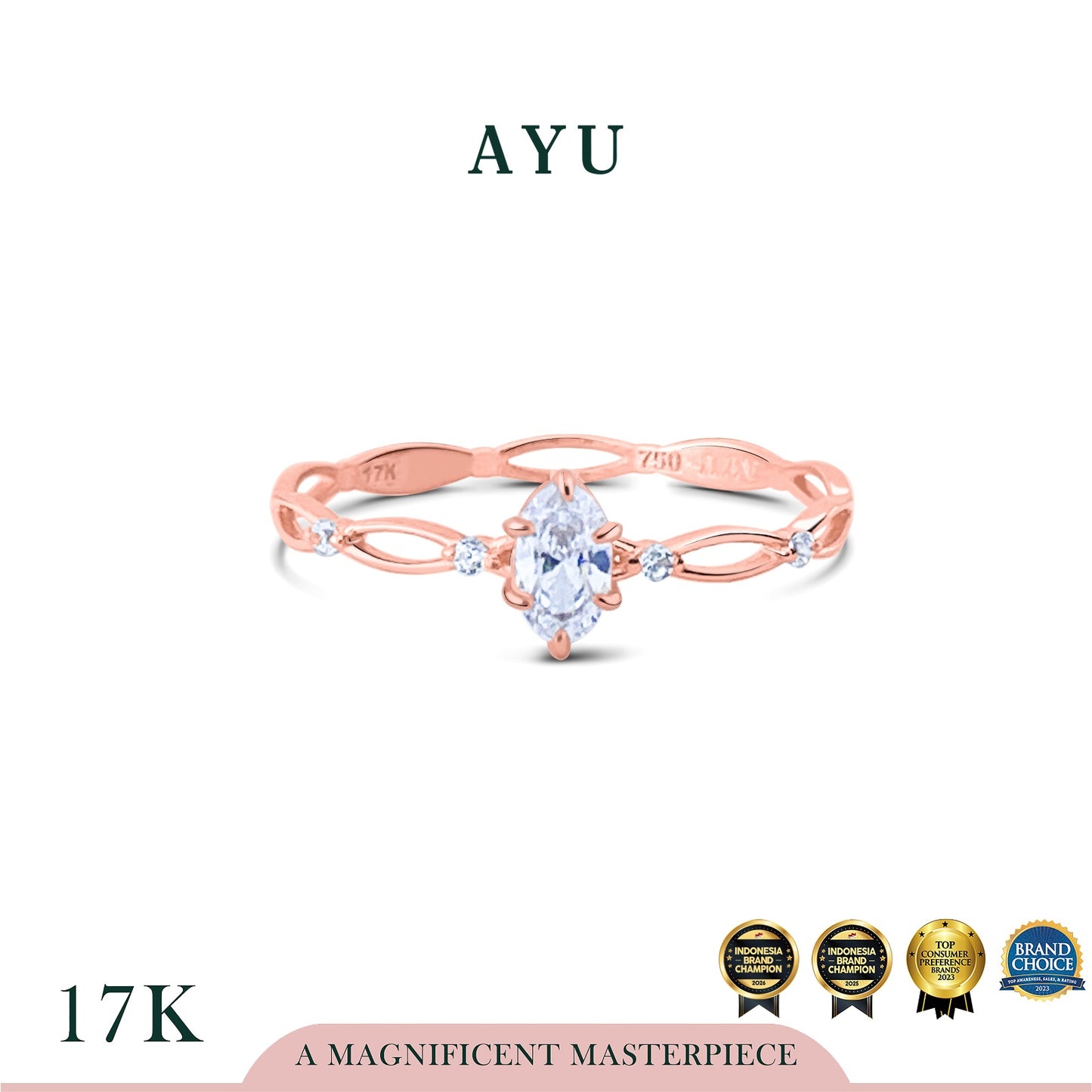 AYU Cincin Emas - Oval In Twilight Solitaire 17k Rose Gold