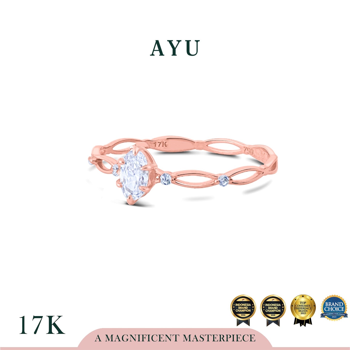 AYU Cincin Emas - Oval In Twilight Solitaire 17k Rose Gold