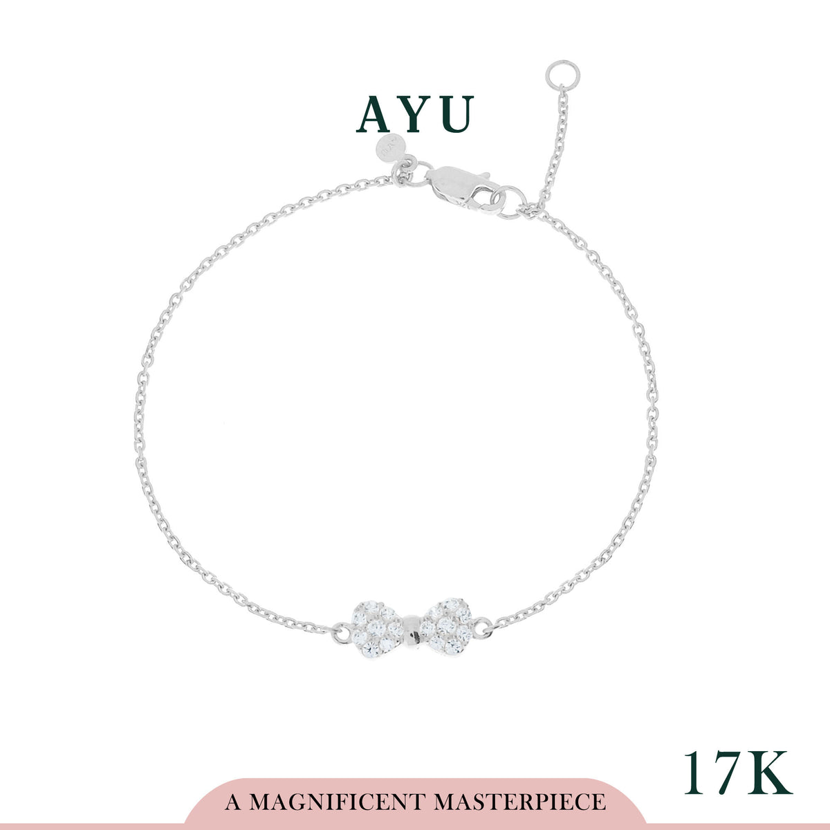 AYU Gelang Emas-Pave Bow Chain Bracelet 17k White Gold