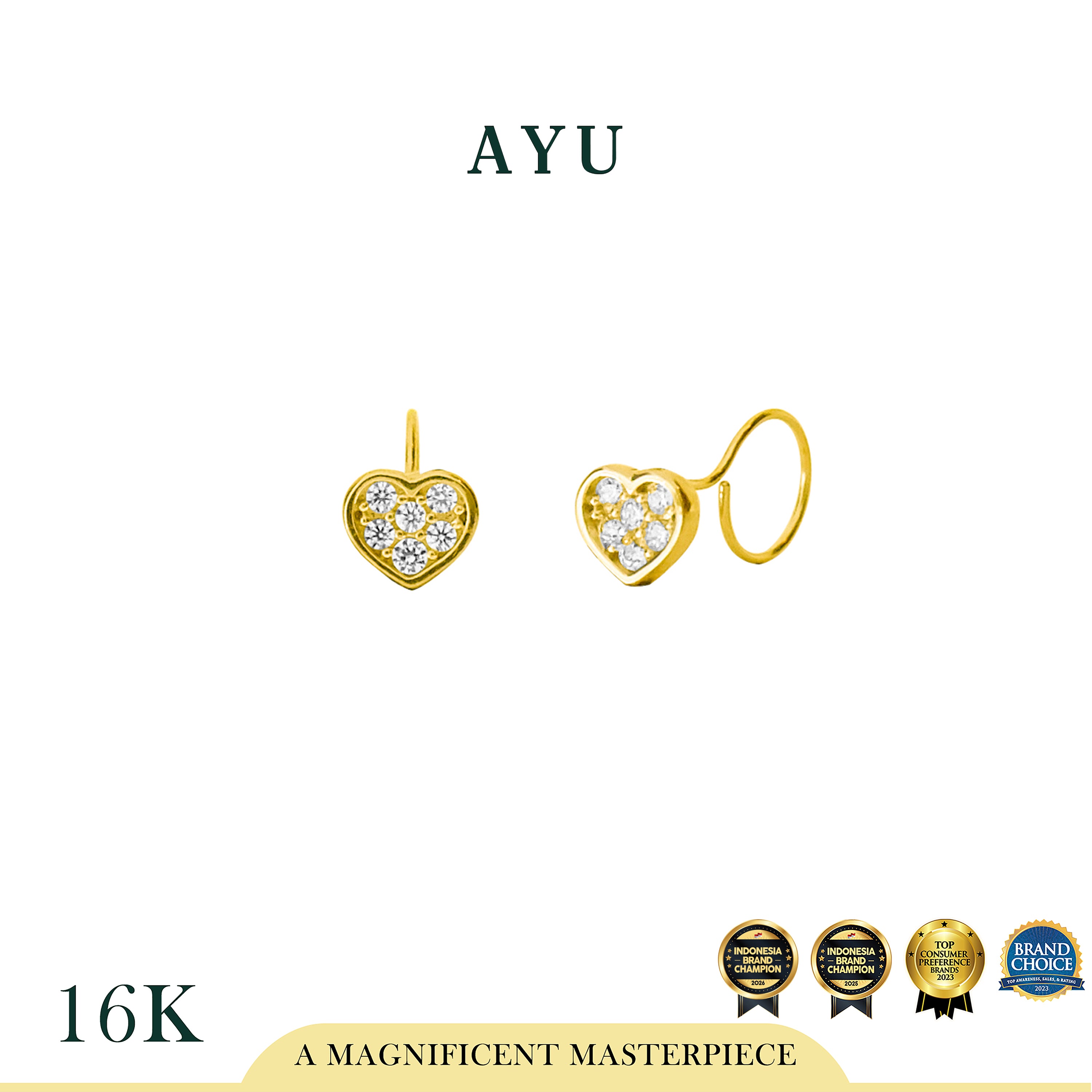 AYU Anting Emas Toge - Pave Heart Round Loop 16k Yellow Gold
