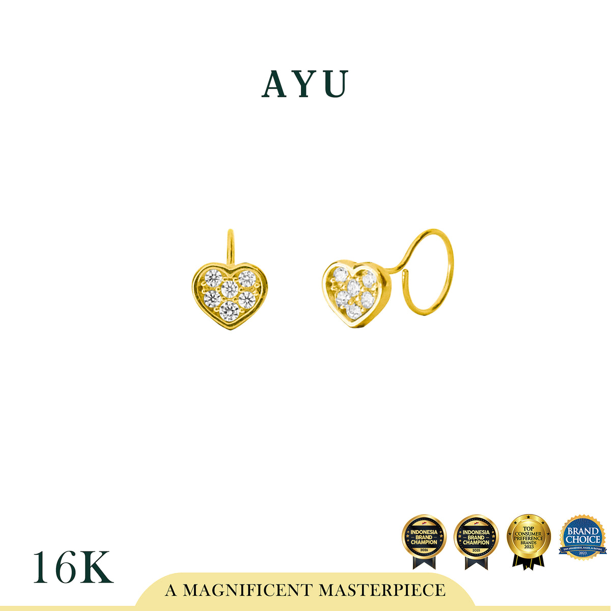 AYU Anting Emas Toge - Pave Heart Round Loop 16k Yellow Gold