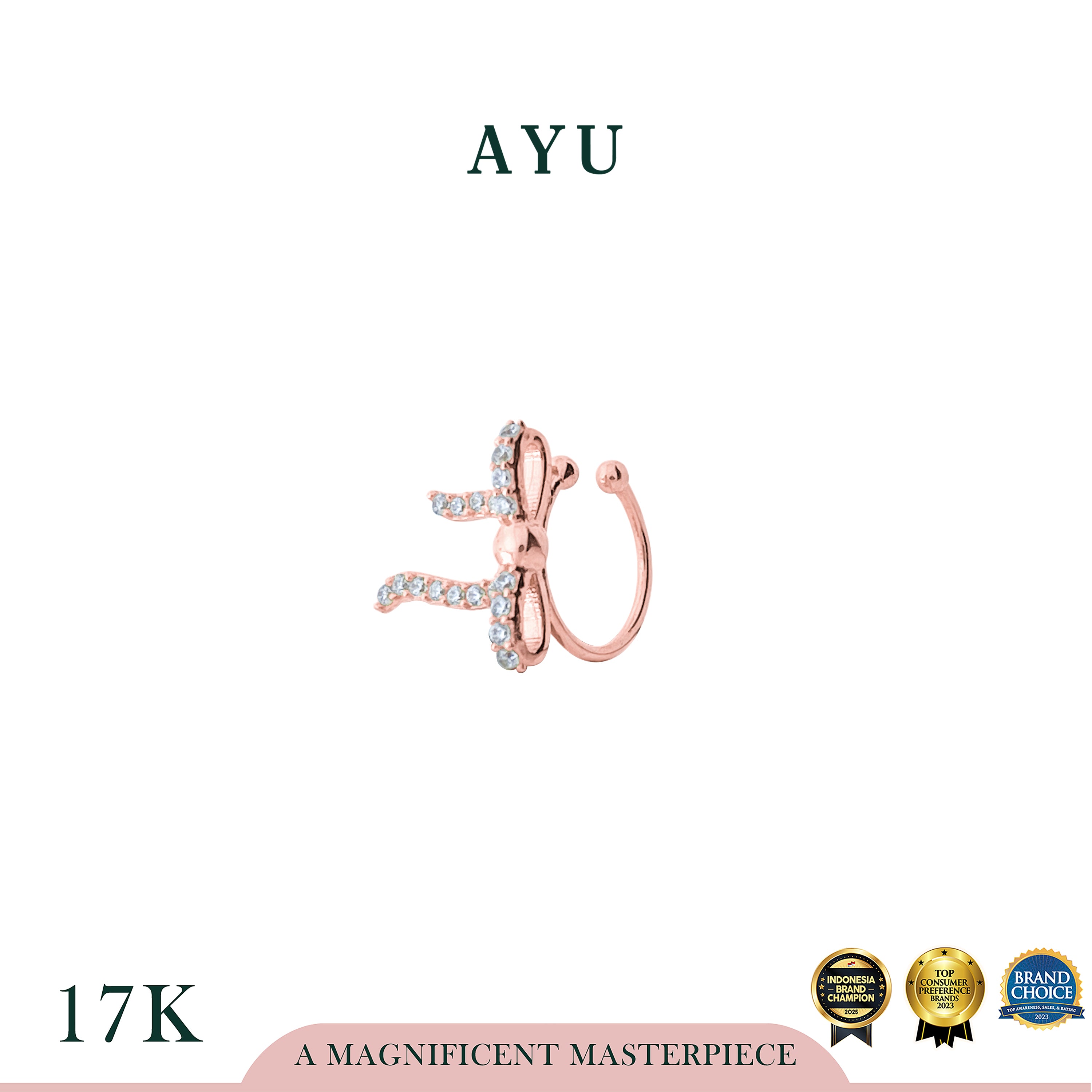 AYU Anting Emas - Pave Ribbon Earcuff 17k Rose Gold