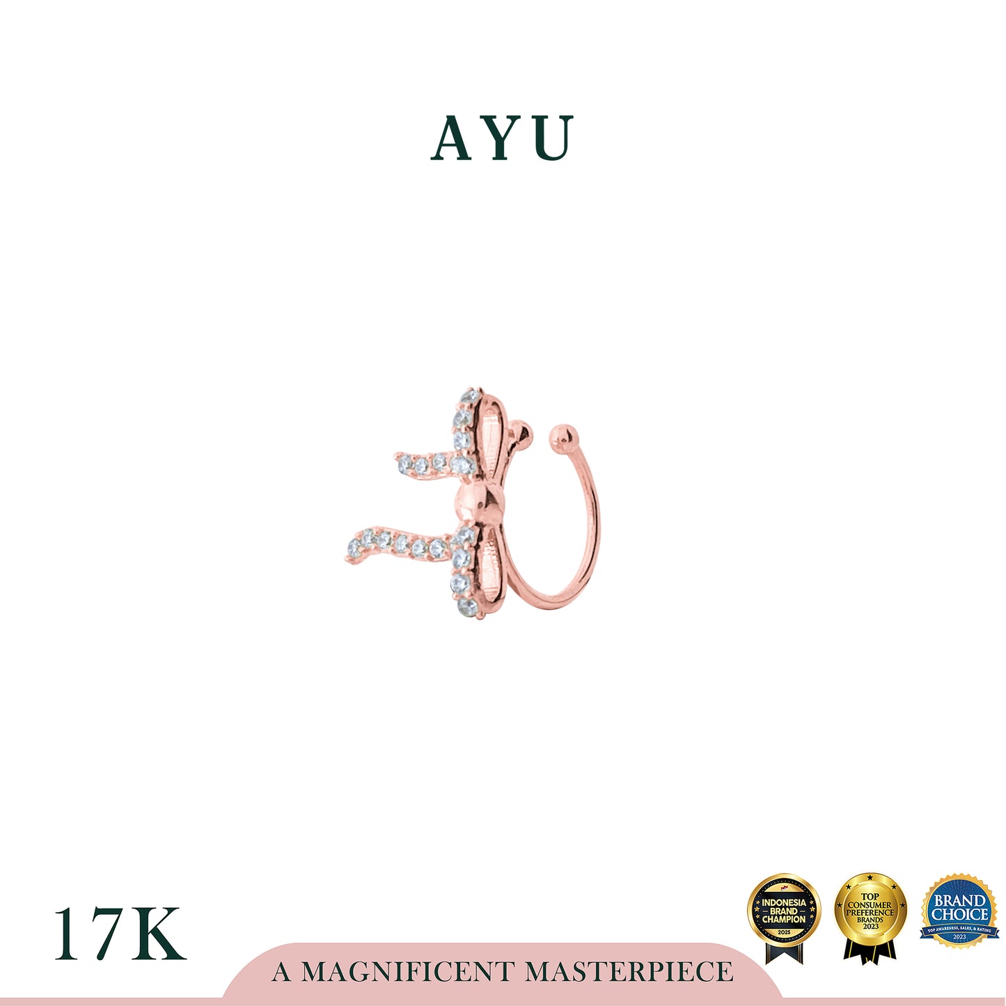 AYU Anting Emas - Pave Ribbon Earcuff 17k Rose Gold