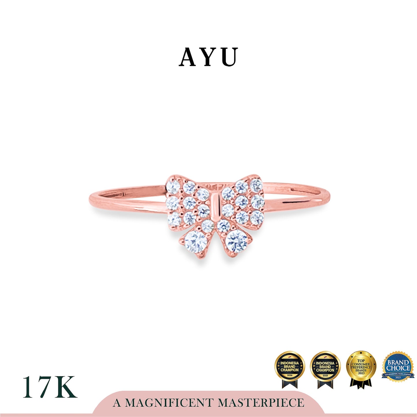 AYU Cincin Emas - Pave Ribbon Ring 17k Rose Gold