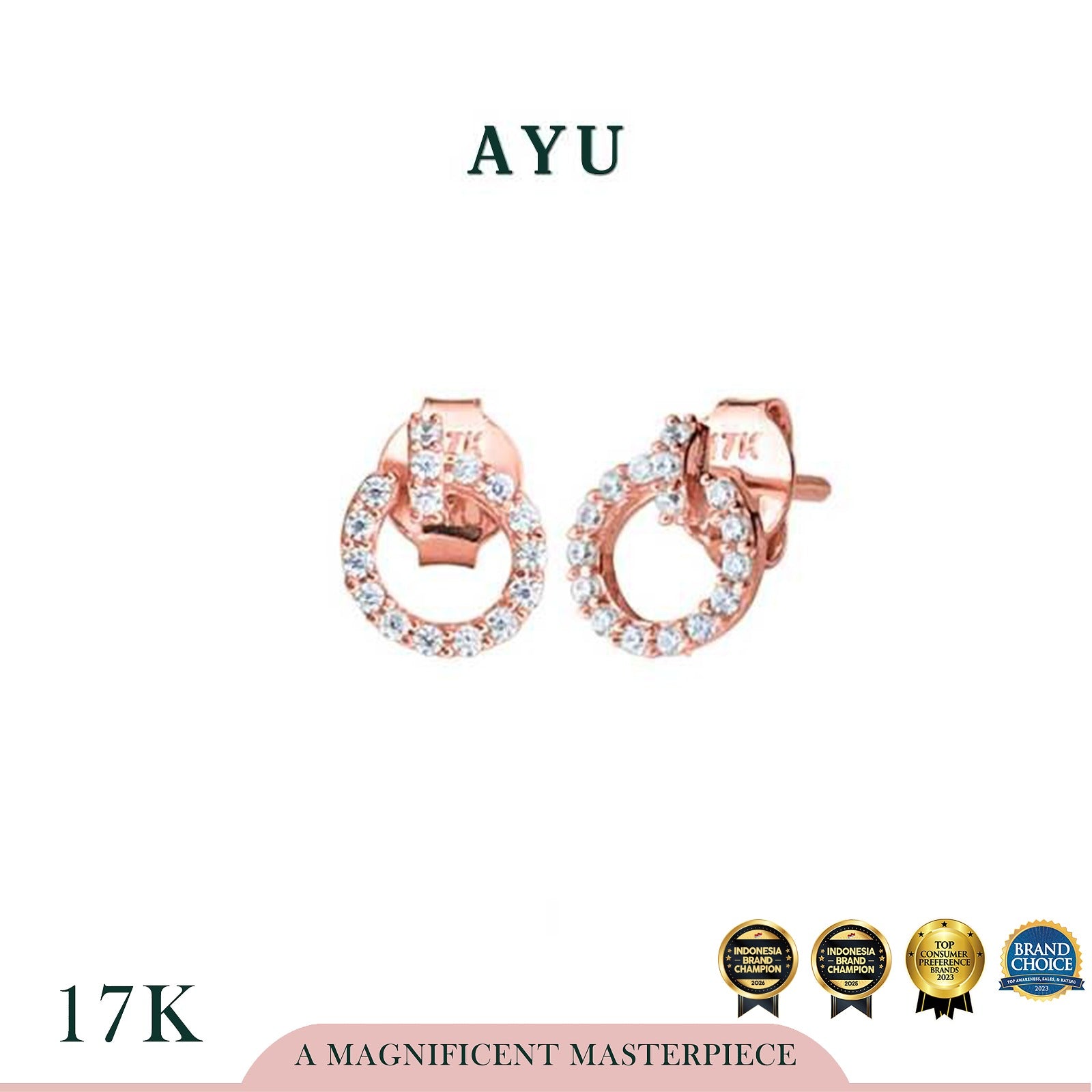 AYU Anting Emas - Pave Screw Studs 17k Rose Gold