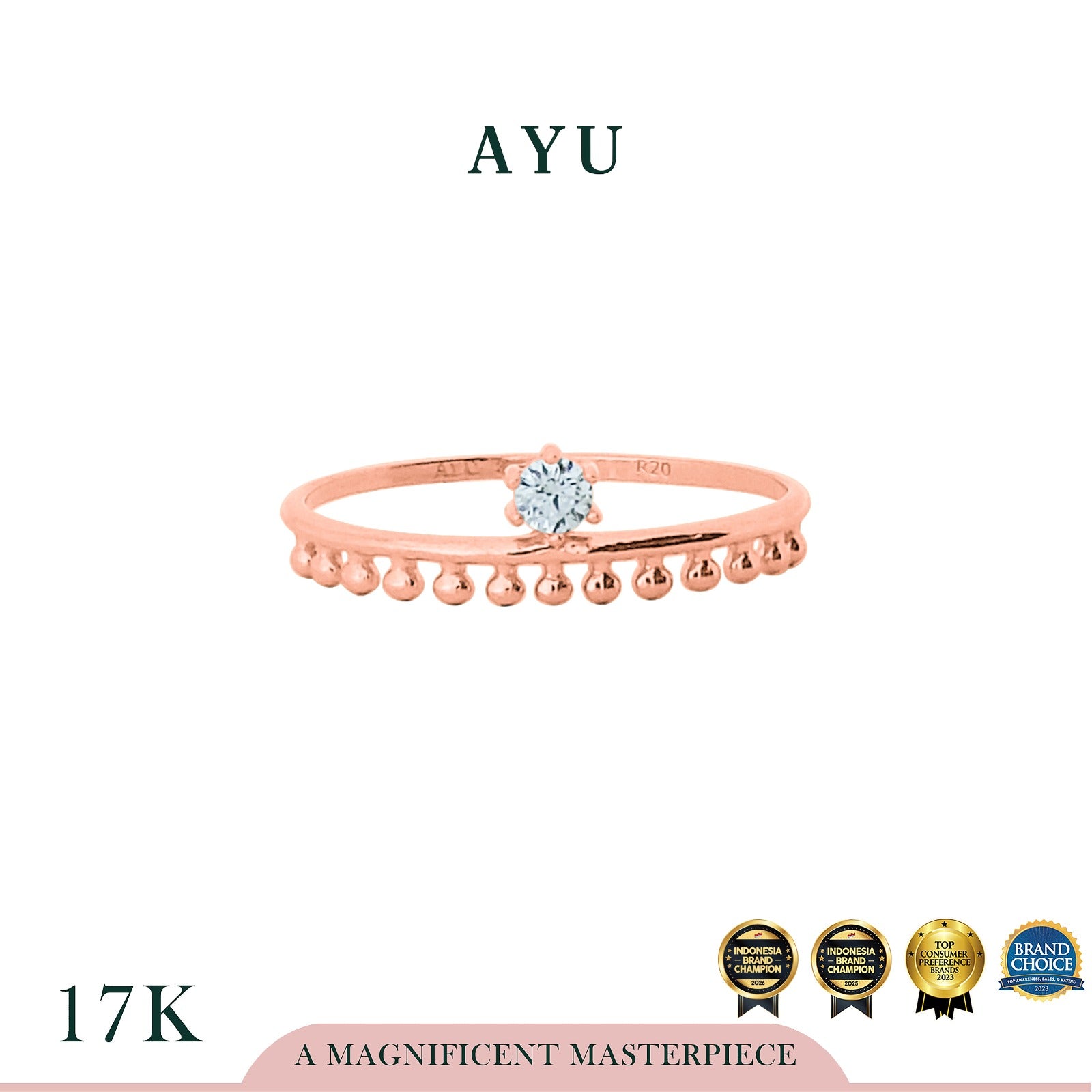 AYU Cincin Emas - Pepper Beads With Mini Solitaire 17k Rose Gold
