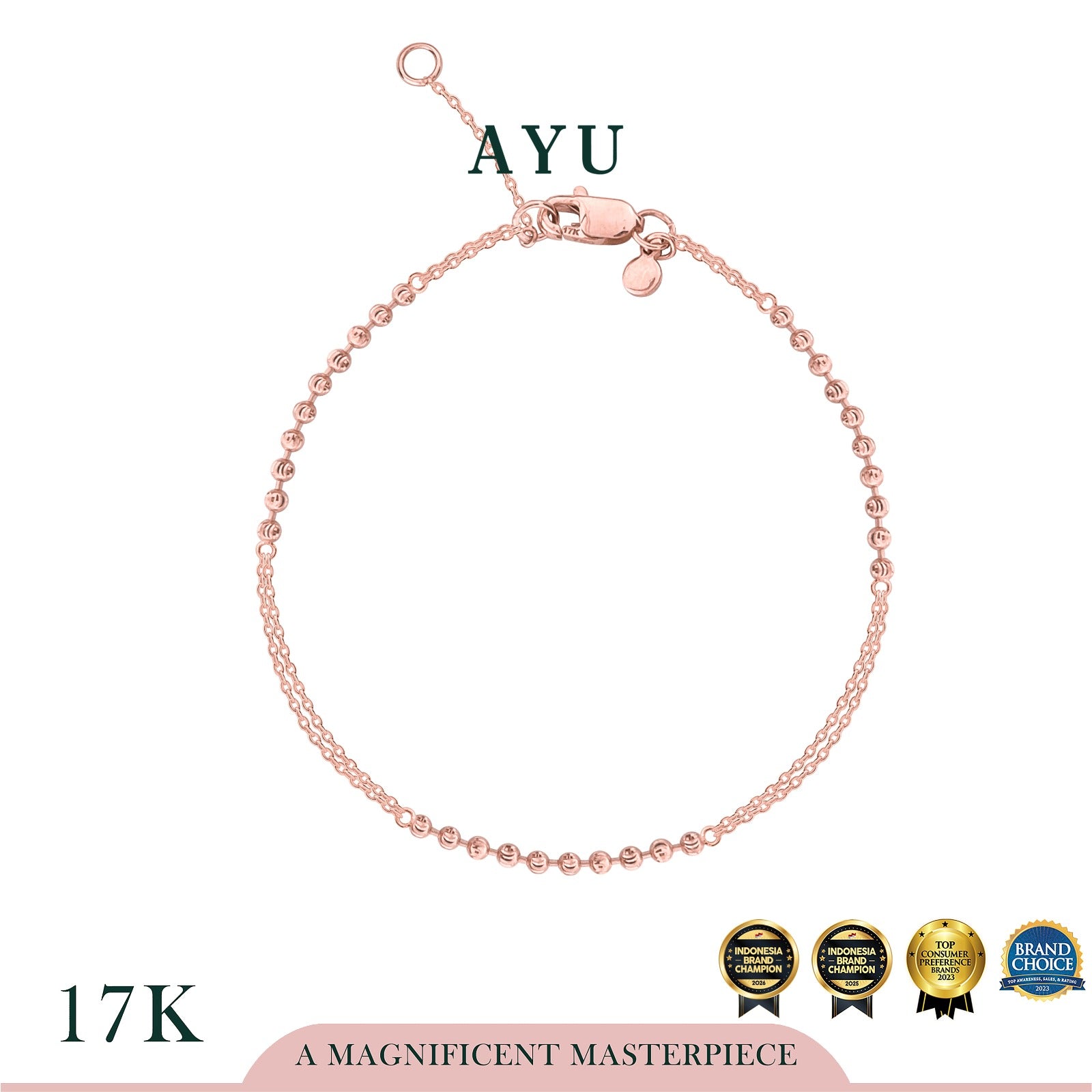 AYU Gelang Emas - Pepper Trixie Party Chain Bracelet 17k Rose Gold