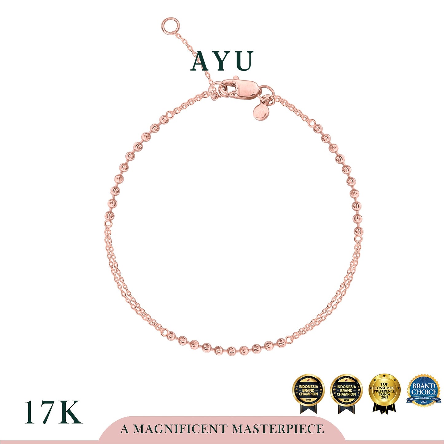 AYU Gelang Emas - Pepper Trixie Party Chain Bracelet 17k Rose Gold