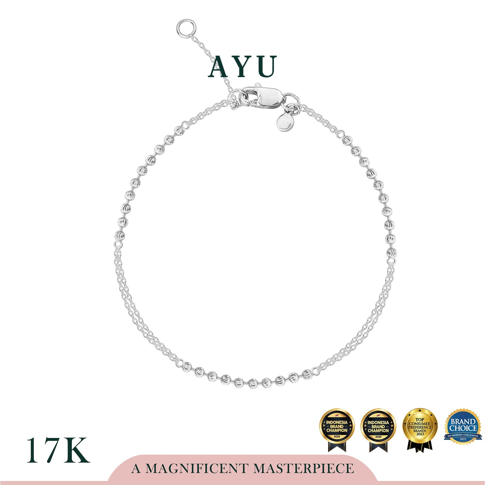 AYU Gelang Emas - Pepper Trixie Party Chain Bracelet 17k White Gold