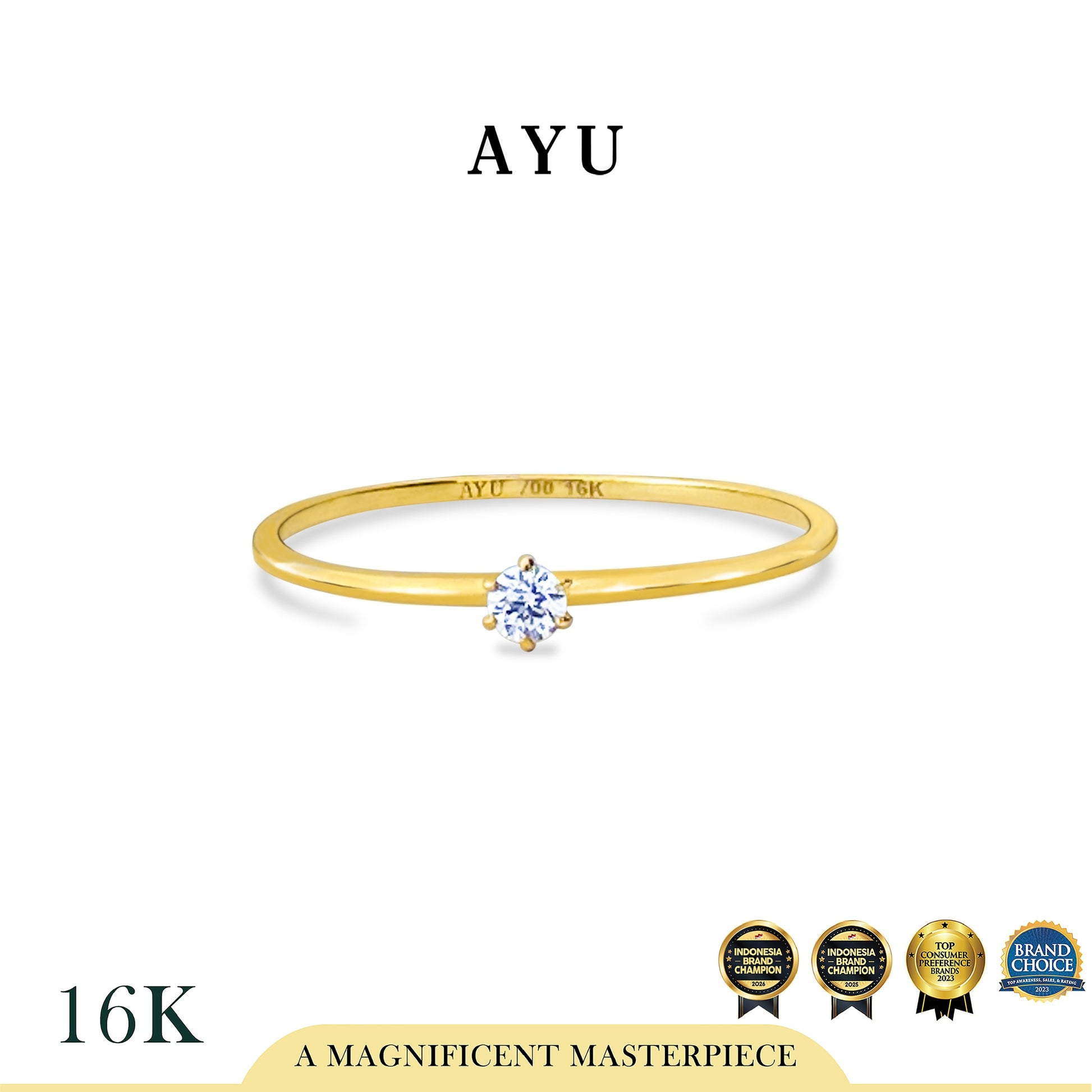 AYU Cincin Emas - Petite Round Solitaire Ring 16k Yellow Gold