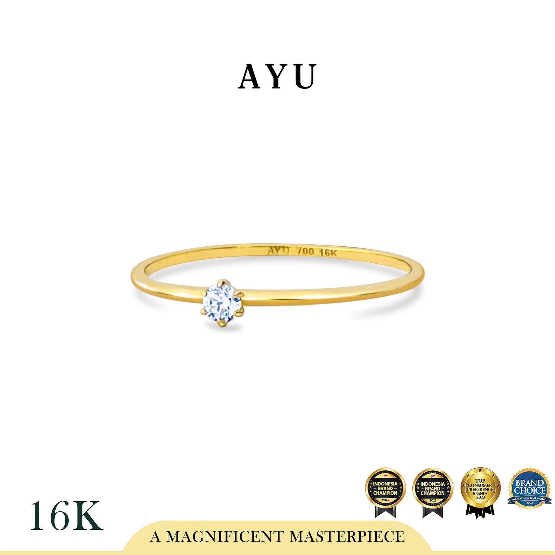 AYU Cincin Emas - Petite Round Solitaire Ring 16k Yellow Gold