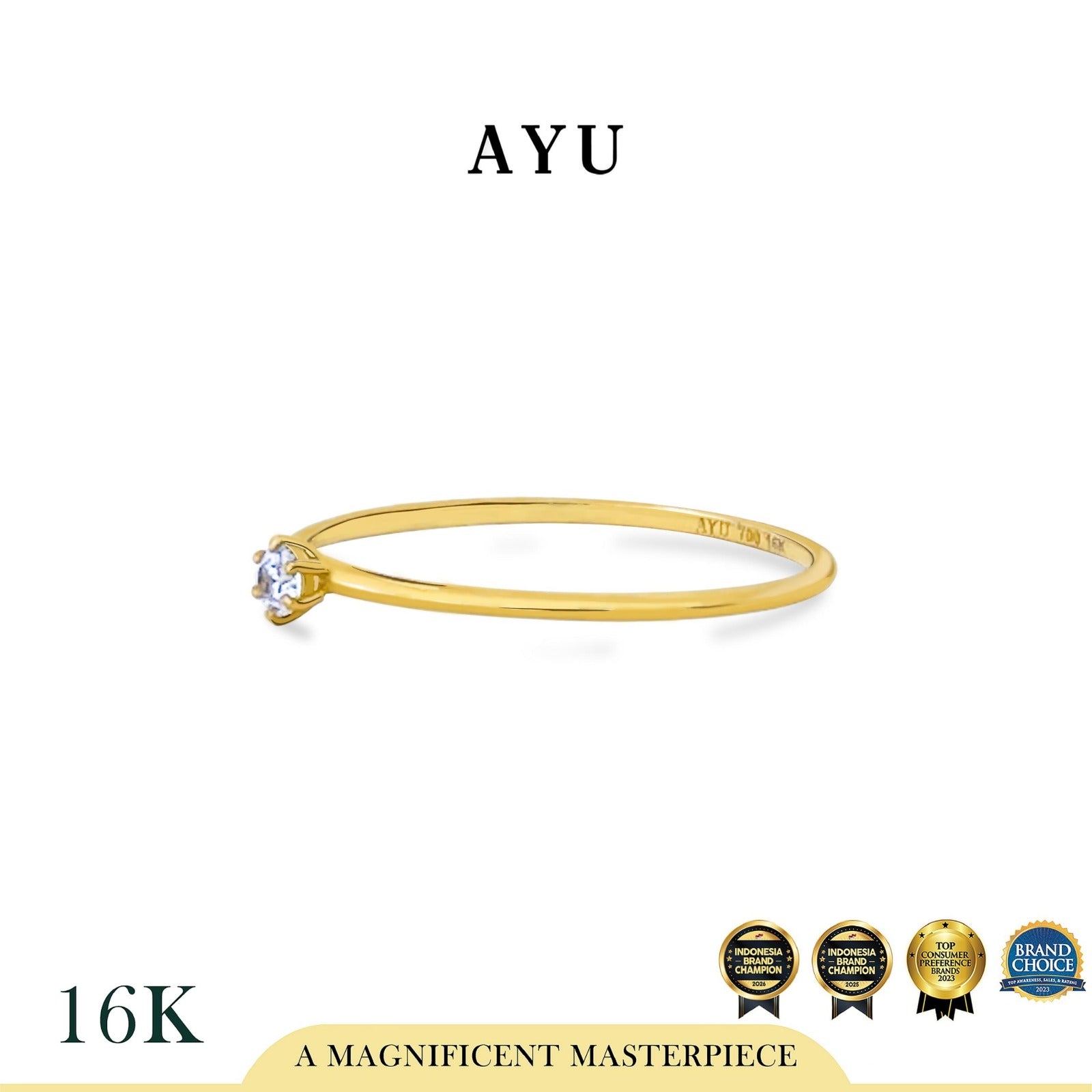 AYU Cincin Emas - Petite Round Solitaire Ring 16k Yellow Gold