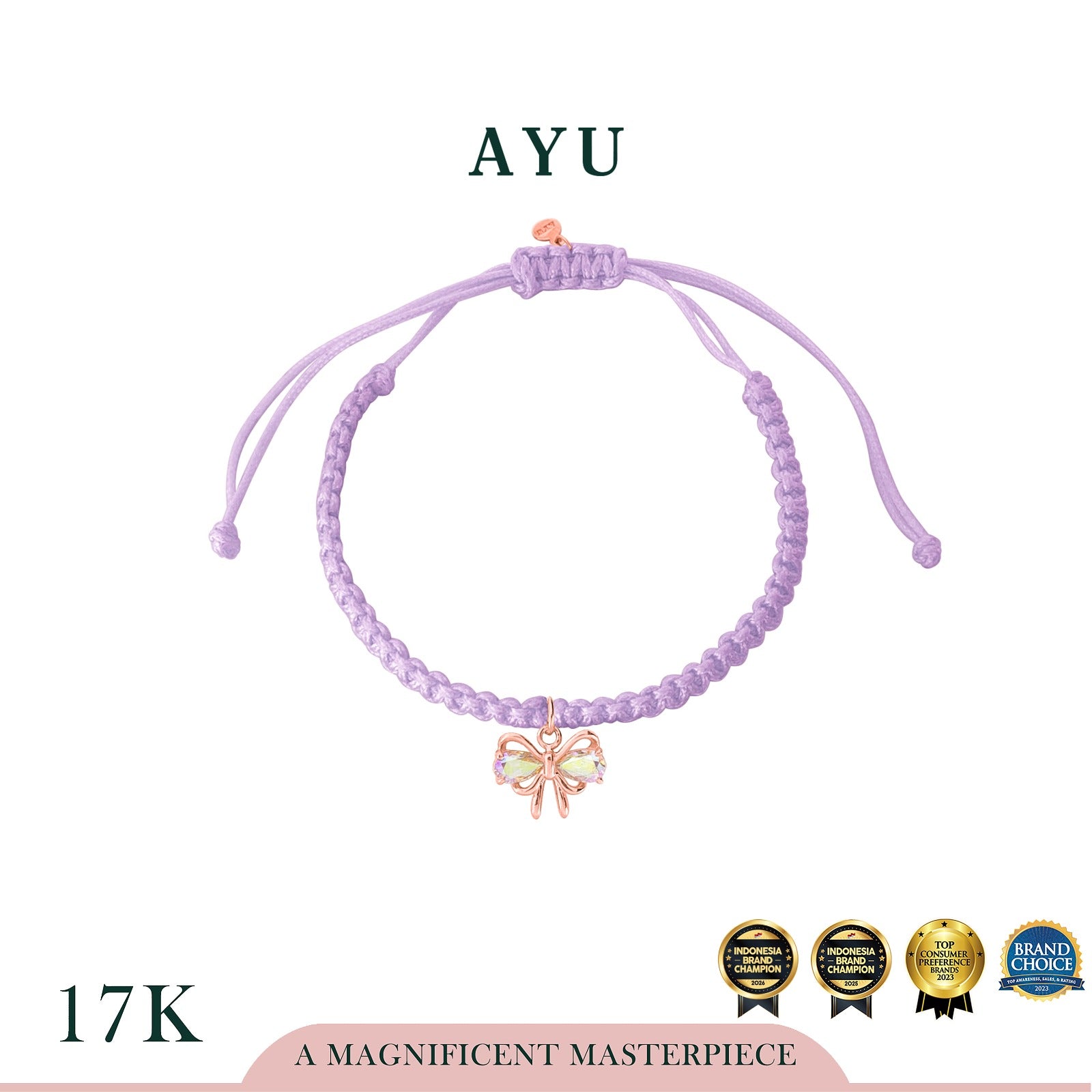 AYU Pretty In Magical Ribbon With Braided Cord Bracelet 17k Rose Gold