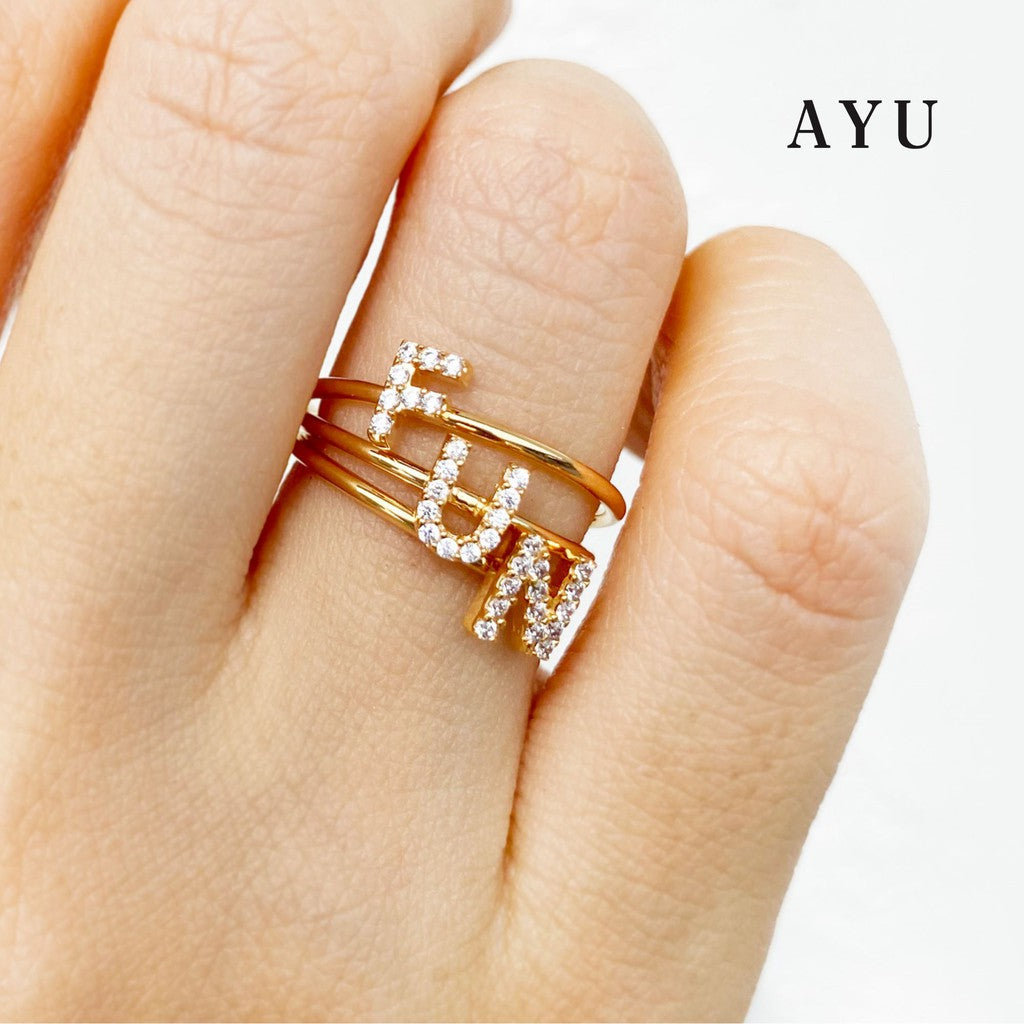 AYU Cincin Emas - Pave Initial Rings 16K Yellow Gold
