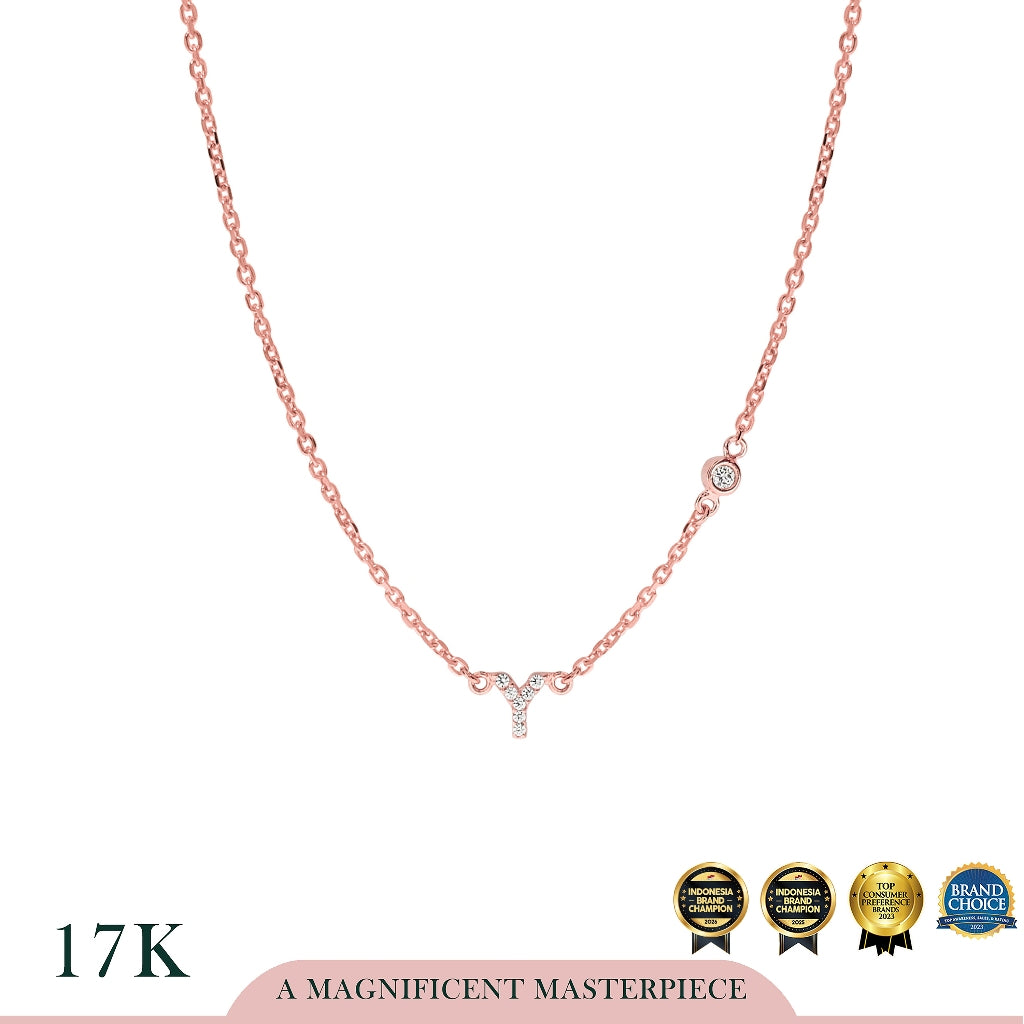 AYU Pave Initial With Mini Bezel Chain Necklace 17K Rose Gold