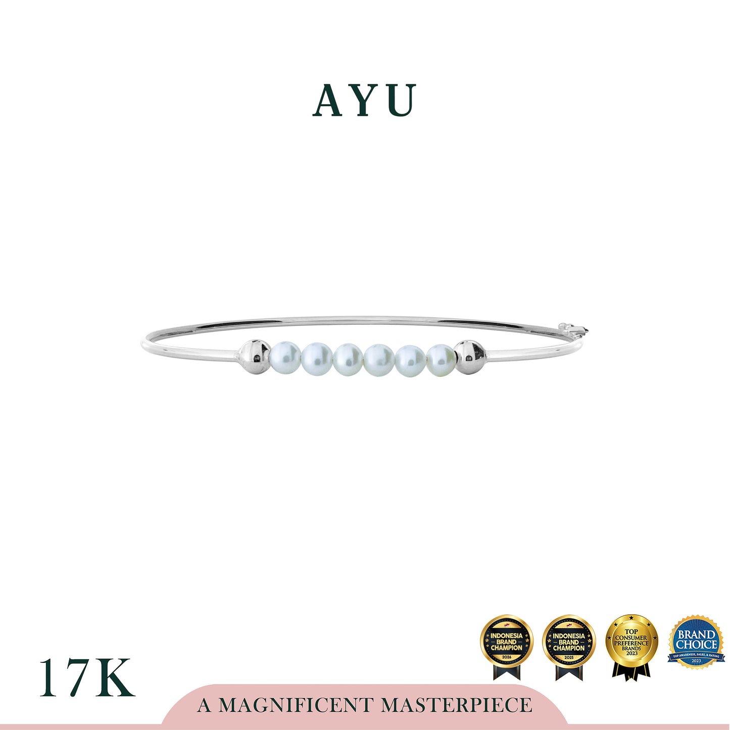 AYU Gelang Emas - Pearls On Benang Wire Bangle 17k White Gold