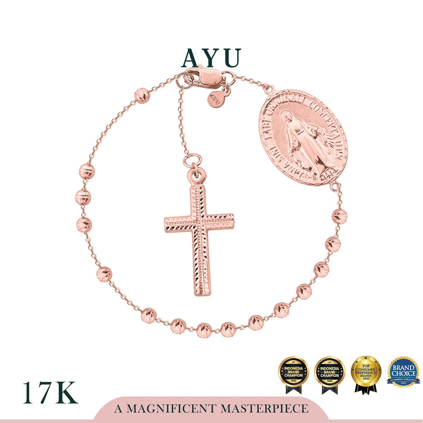 AYU Gelang Emas - Rosario Beads Bracelet 17k Rose Gold