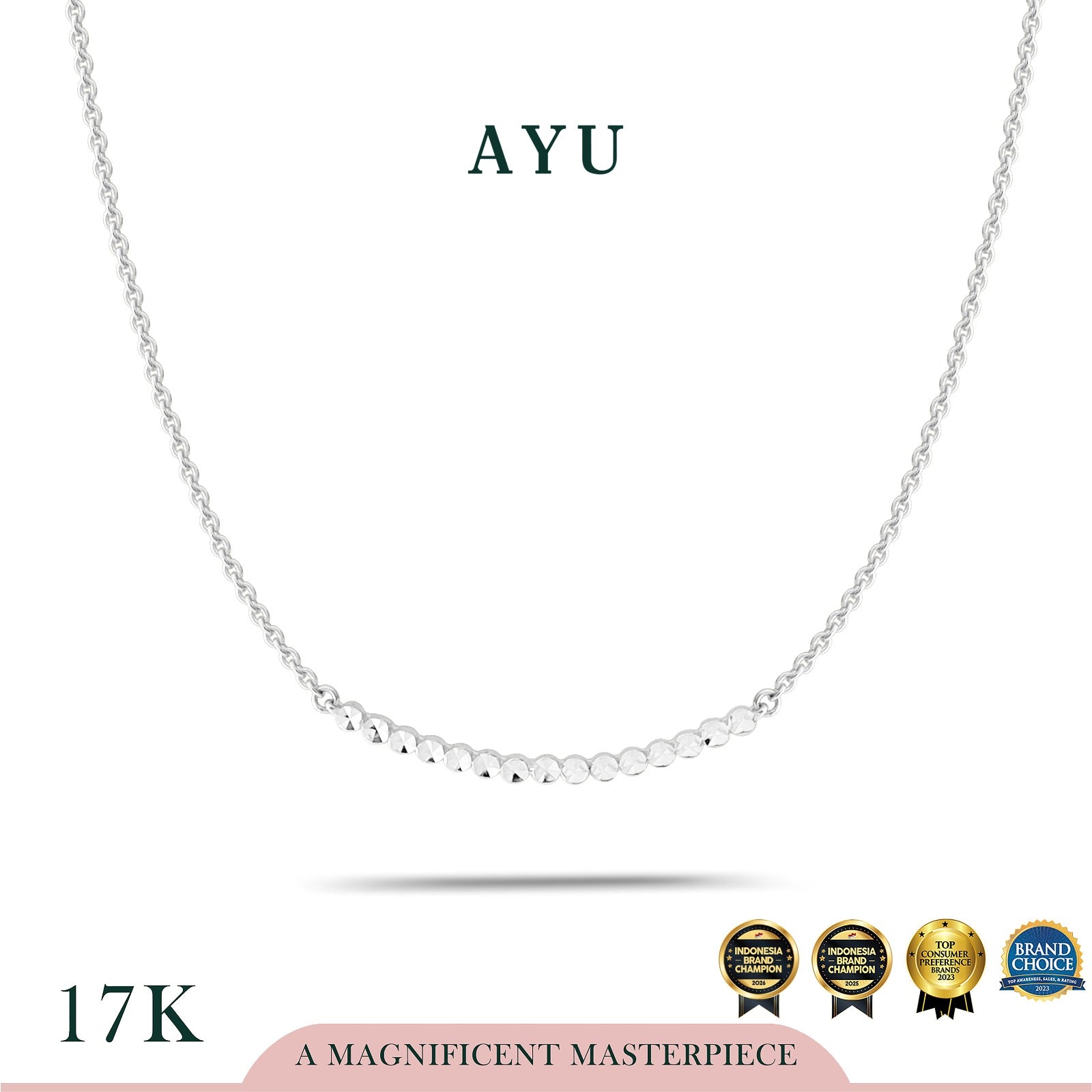 AYU Kalung Emas - Round Bling Necklace 17k White Gold