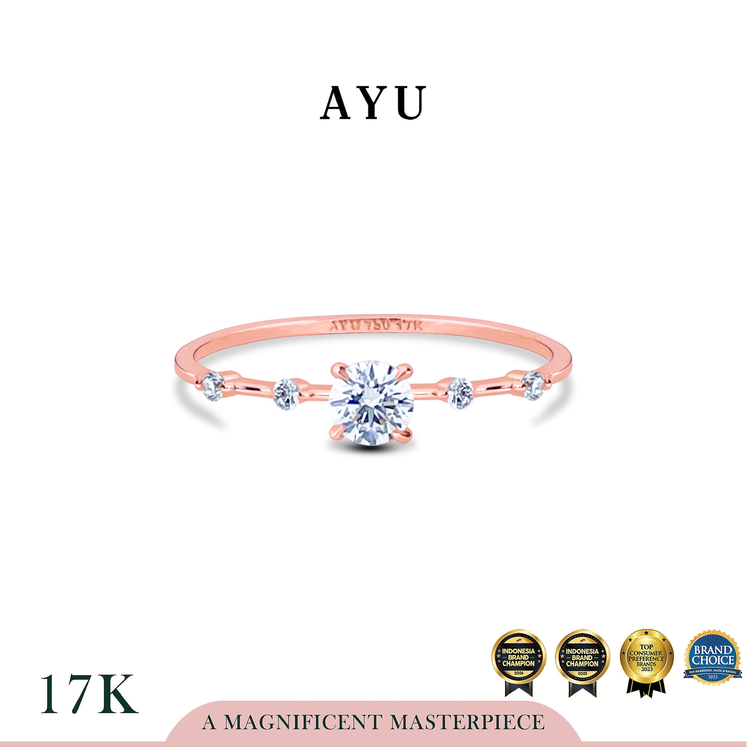 AYU Cincin Emas - Round Stardust Solitaire 17k Rose Gold
