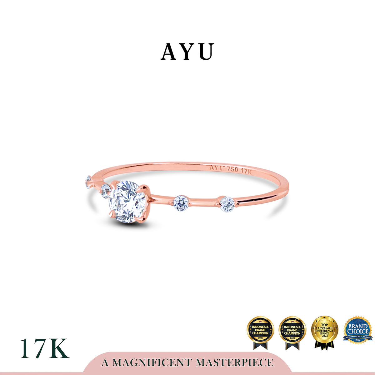 AYU Cincin Emas - Round Stardust Solitaire 17k Rose Gold