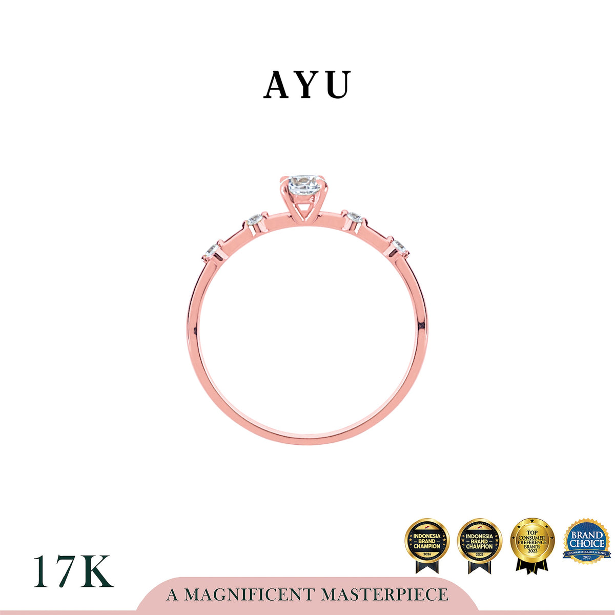 AYU Cincin Emas - Round Stardust Solitaire 17k Rose Gold
