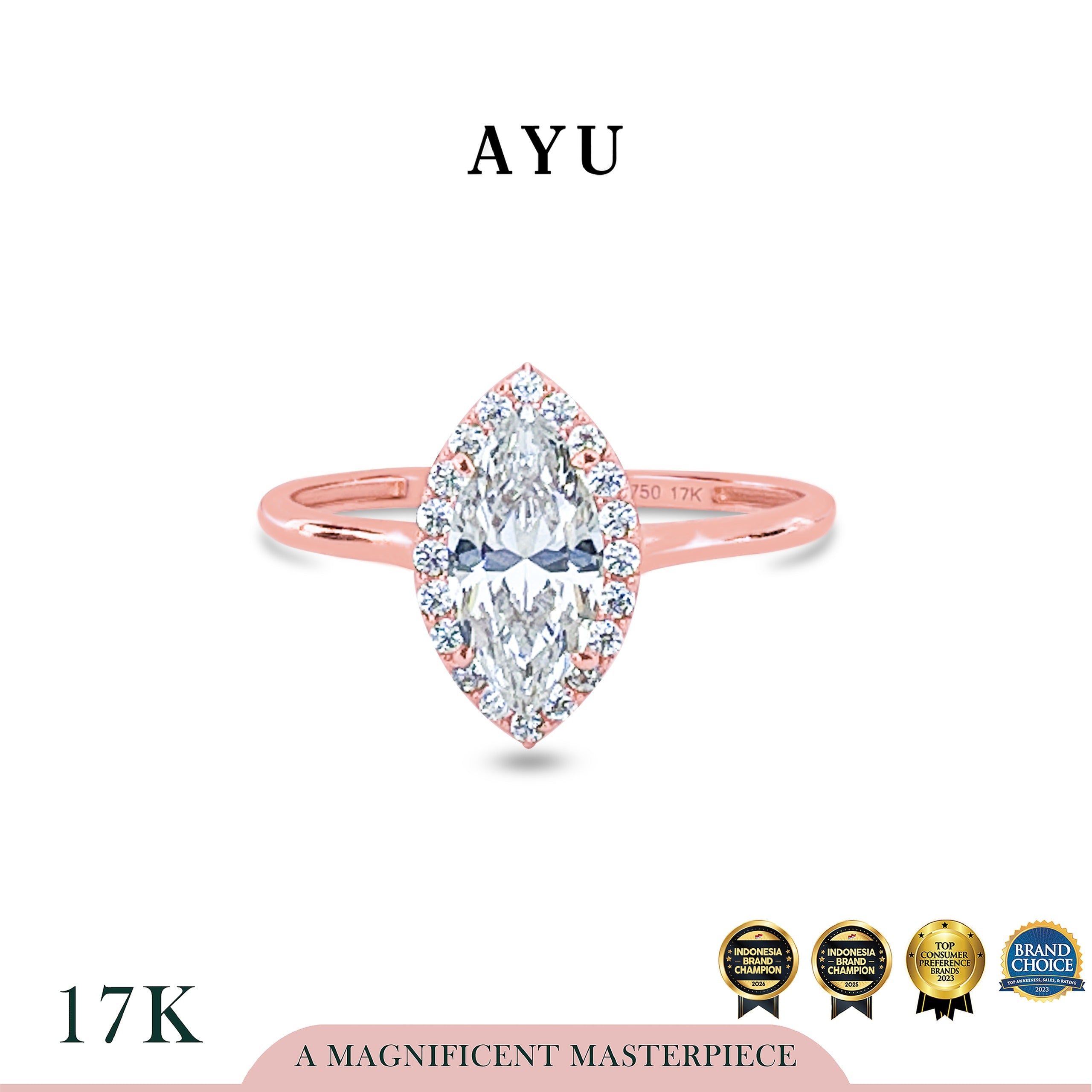 AYU Cincin Emas - Selly Halo Solitaire 17k Rose Gold