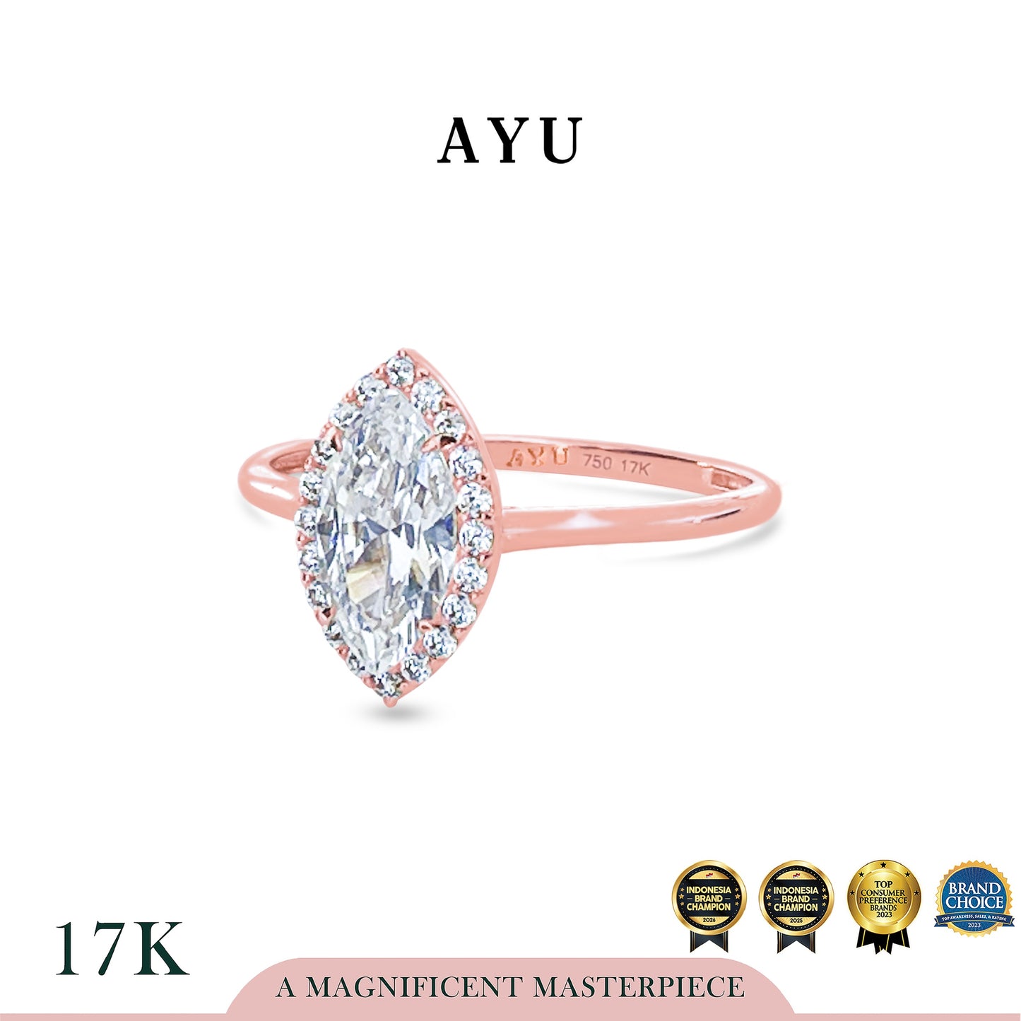 AYU Cincin Emas - Selly Halo Solitaire 17k Rose Gold