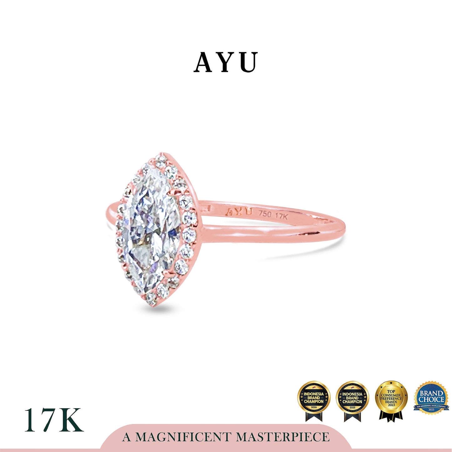 AYU Cincin Emas - Selly Halo Solitaire 17k Rose Gold