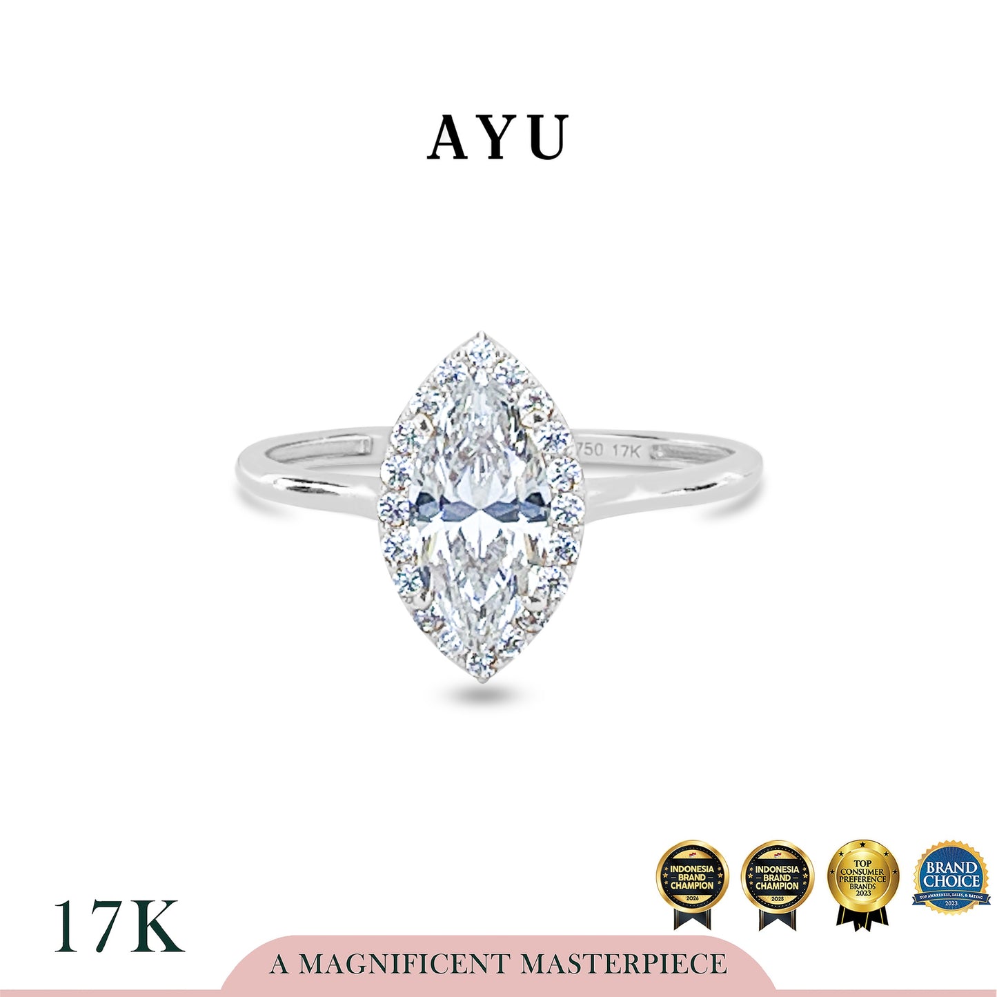 AYU Cincin Emas - Selly Halo Solitaire 17k White Gold