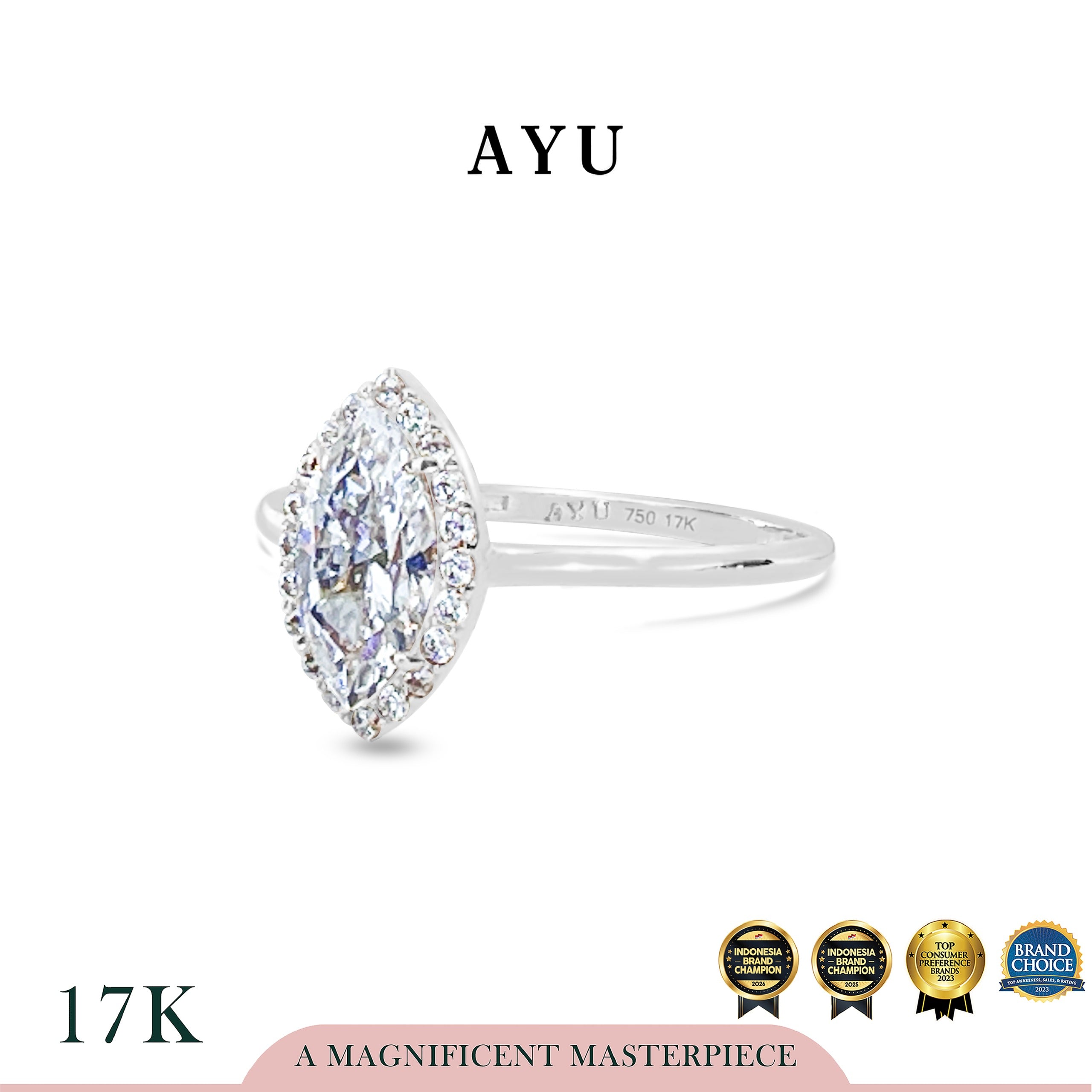AYU Cincin Emas - Selly Halo Solitaire 17k White Gold