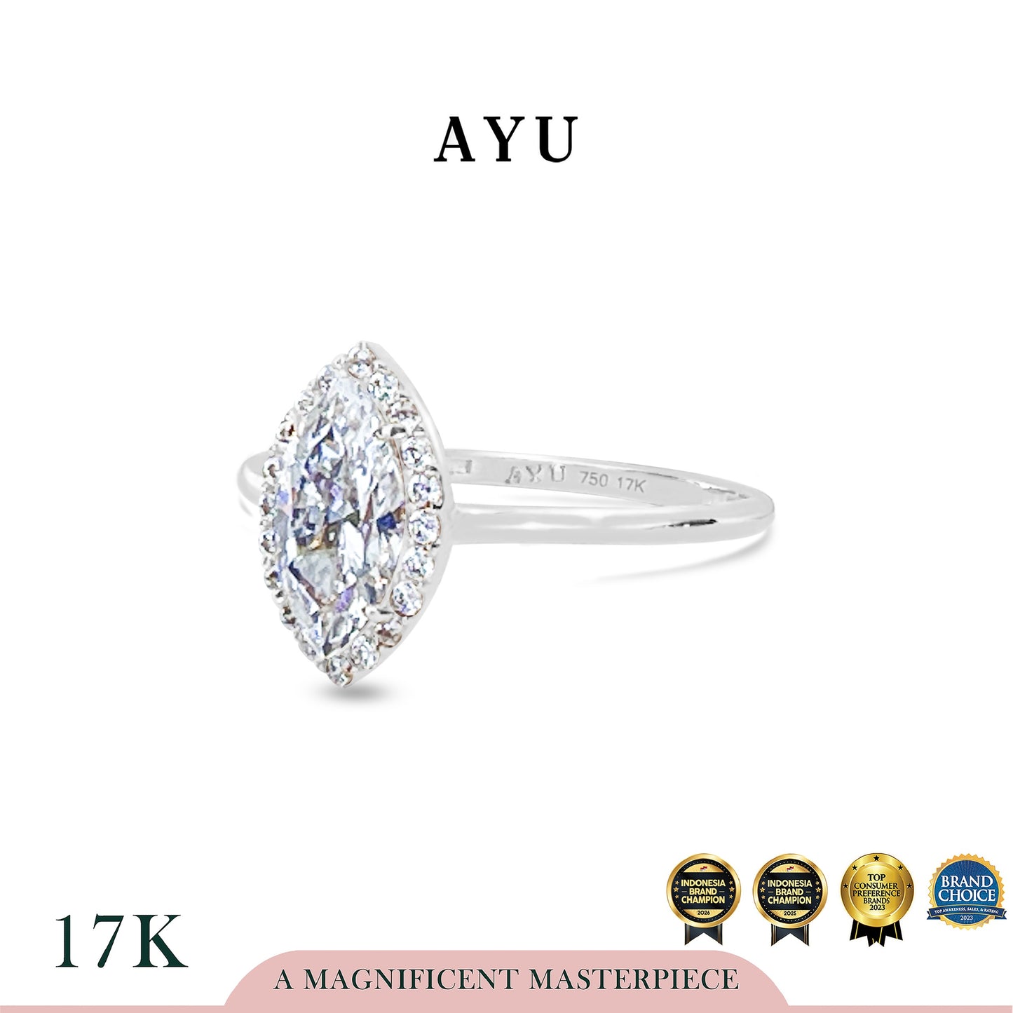 AYU Cincin Emas - Selly Halo Solitaire 17k White Gold