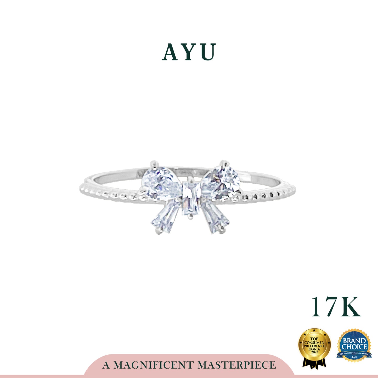 AYU Cincin Emas - Shimmering Ribbon Pepper Beads Ring 17k White Gold