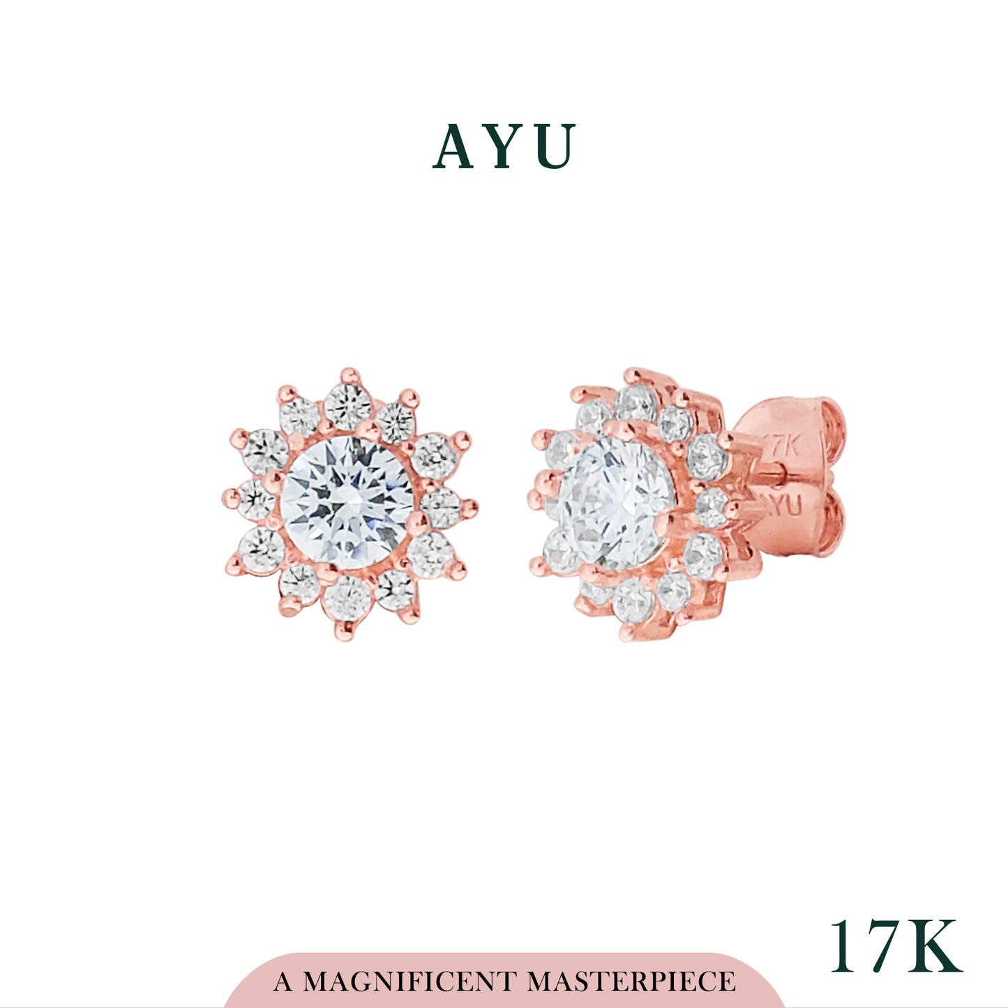 AYU Anting Emas - Small Round Royalty Studs 17K Rose Gold