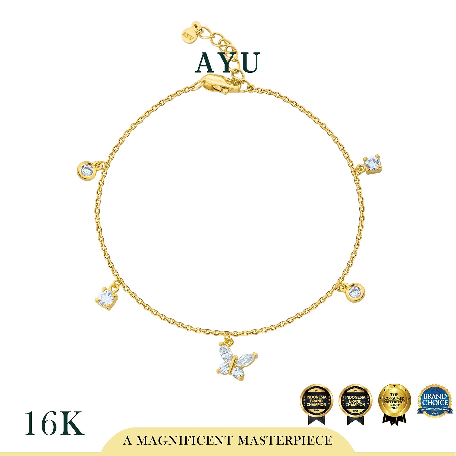 AYU Gelang Emas - Sparkling Butterfly Chain Bracelet 16k Yellow Gold
