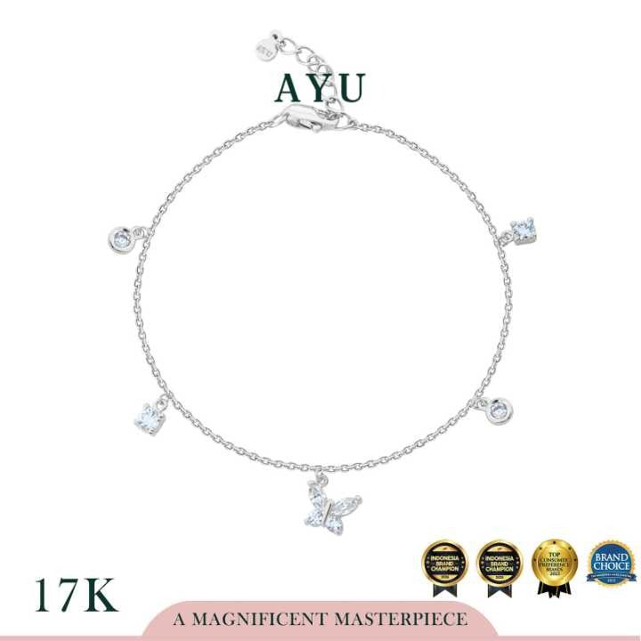 AYU Gelang Emas - Sparkling Butterfly Chain Bracelet 17k White Gold