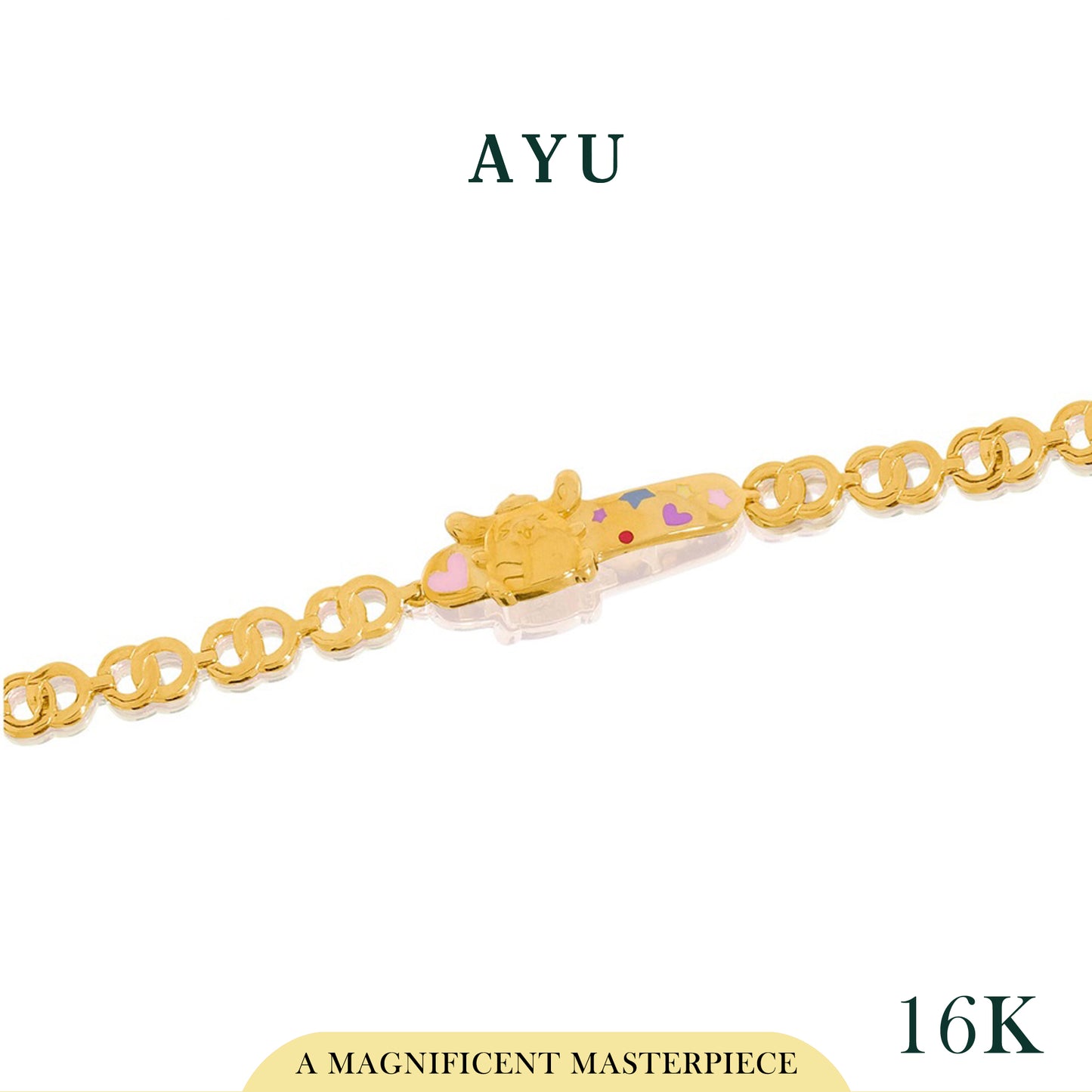 AYU Sanrio Happy Pompompurin In Bar Bracelet 16K Yellow Gold