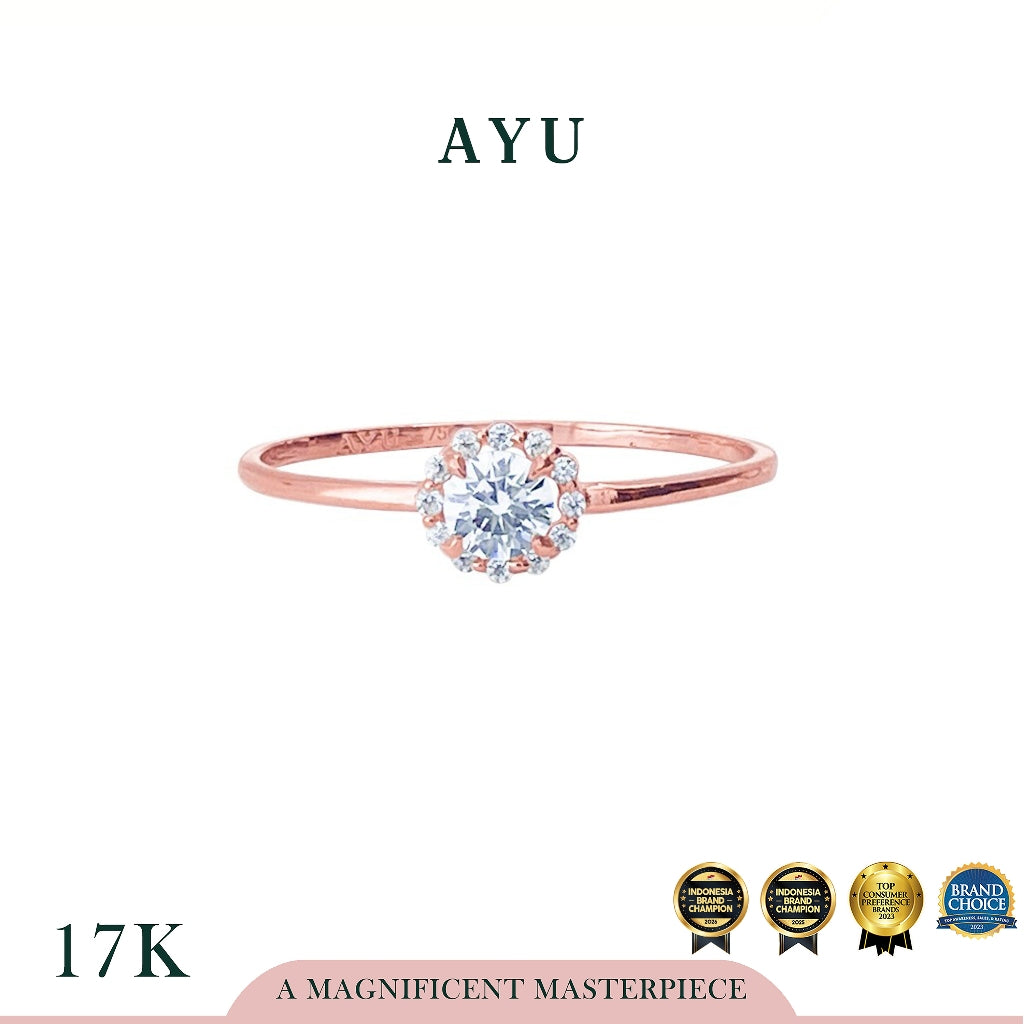 AYU Cincin Emas - Single Prong Halo Solitaire 17k Rose Gold