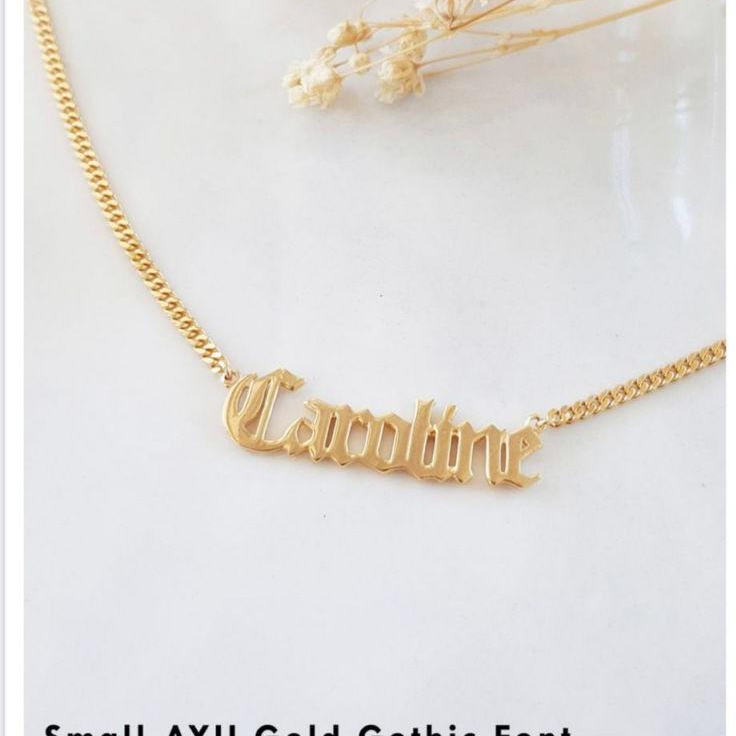 Custom Order PL Small AYU Gothic Font With Cuban Chain Necklace ( ANNA) 17k Yellow Gold 40cm