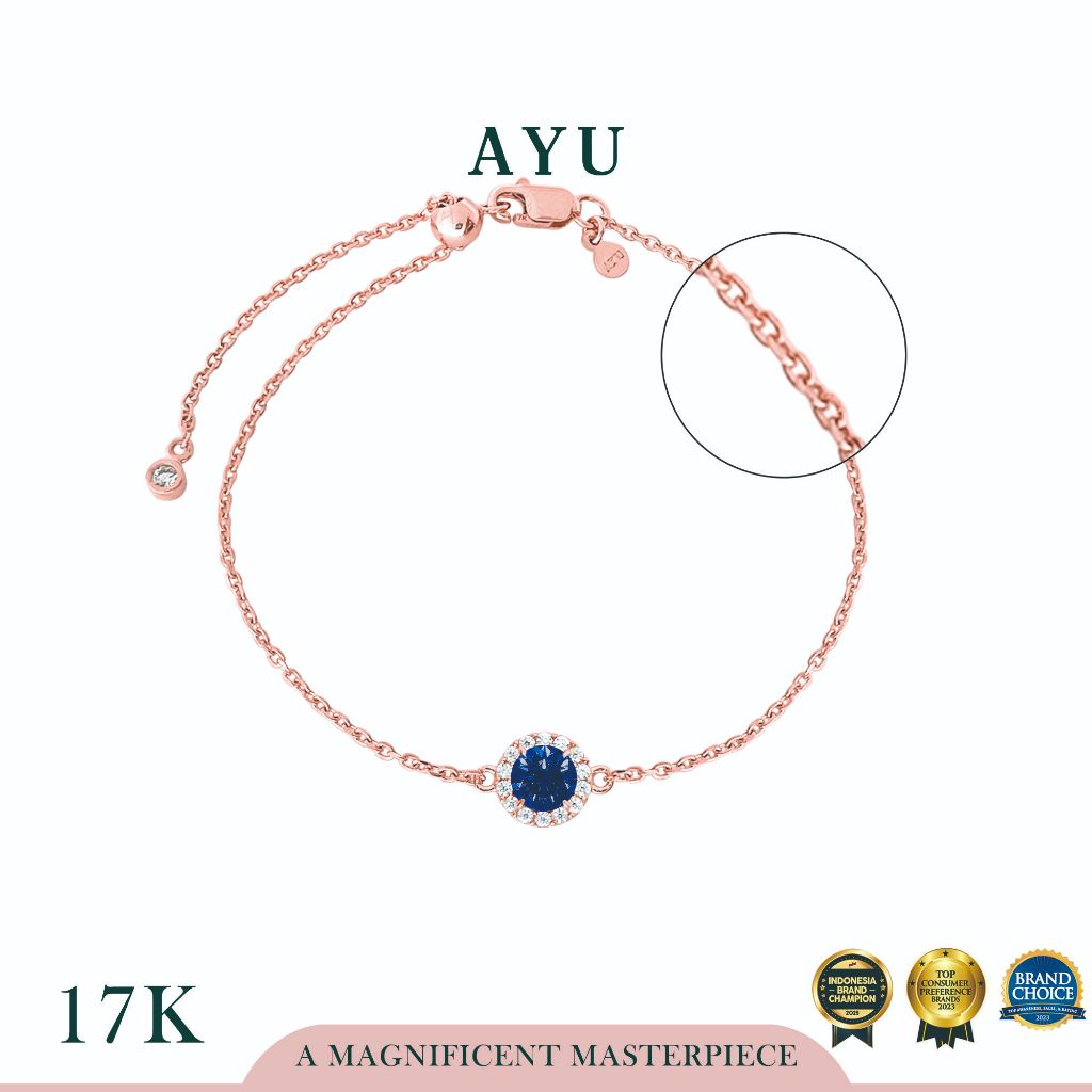 AYU Gelang Emas - Small Round Halo Solitaire Adjustable Bracelet 17k Rose Gold