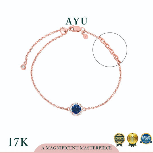 AYU Gelang Emas - Small Round Halo Solitaire Adjustable Bracelet 17k Rose Gold