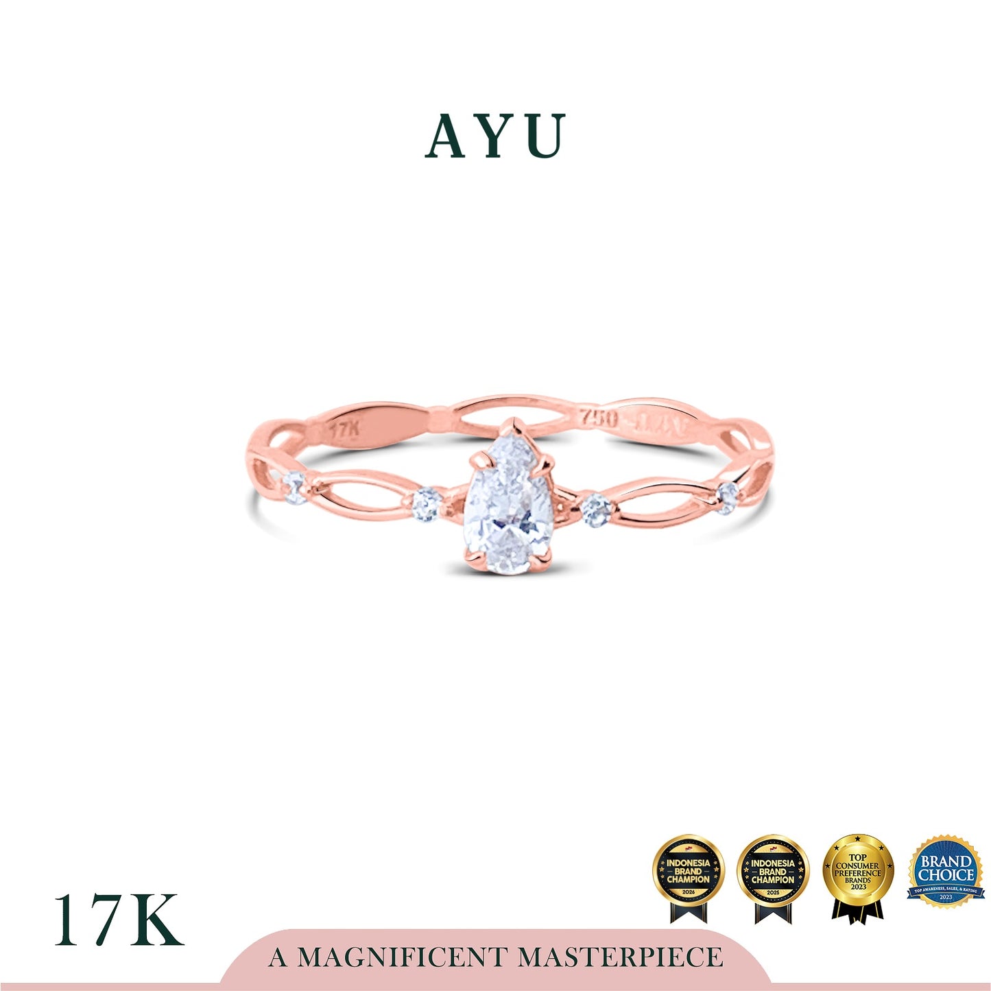 AYU Cincin Emas - Teardrop In Twilight Solitaire 17k Rose Gold