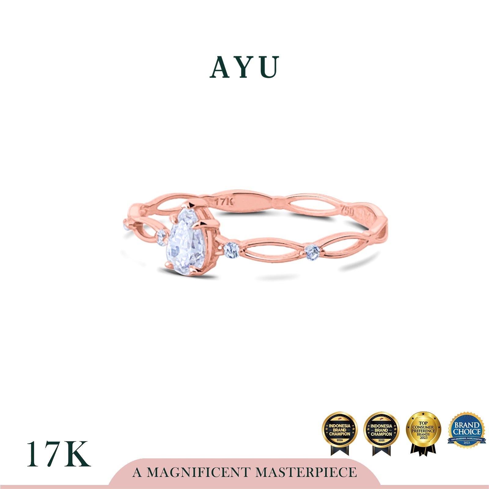 AYU Cincin Emas - Teardrop In Twilight Solitaire 17k Rose Gold