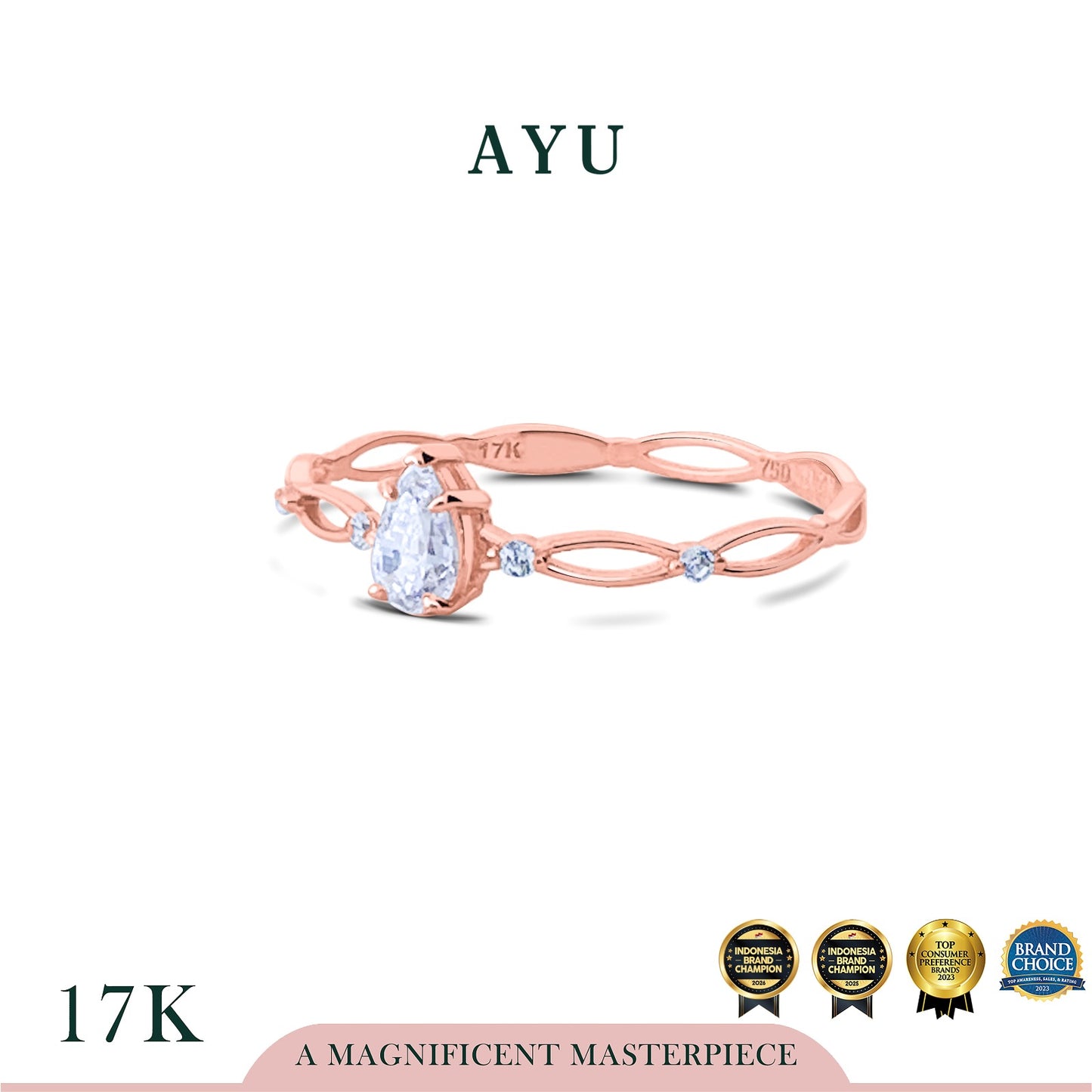 AYU Cincin Emas - Teardrop In Twilight Solitaire 17k Rose Gold