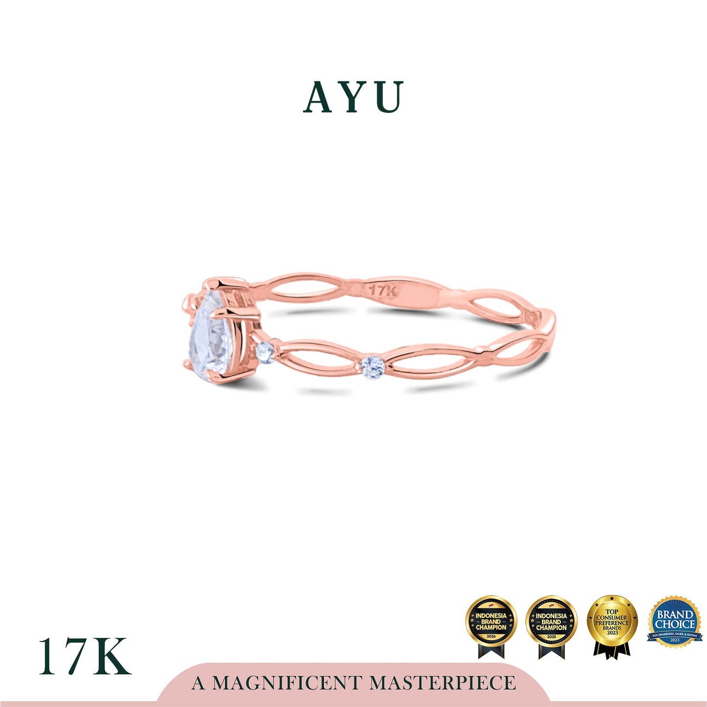 AYU Cincin Emas - Teardrop In Twilight Solitaire 17k Rose Gold