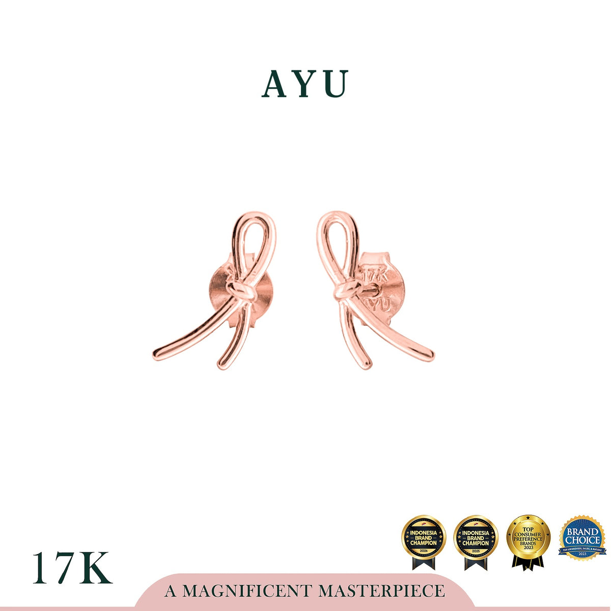 AYU Anting Emas - Thin Ribbon Studs 17k Rose Gold