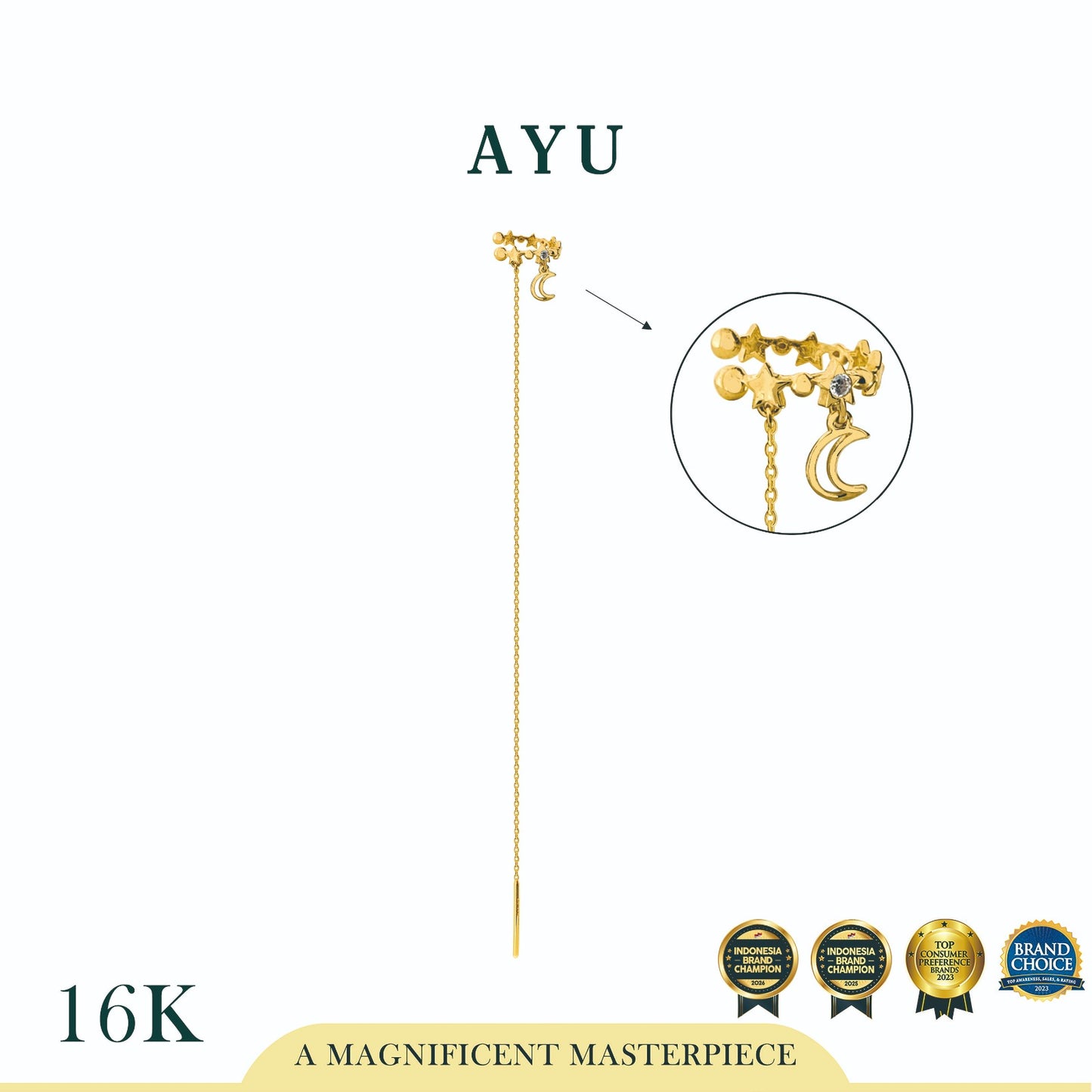 AYU Anting Emas - To The Moon Earcuff With Chain 16k Yellow Gold