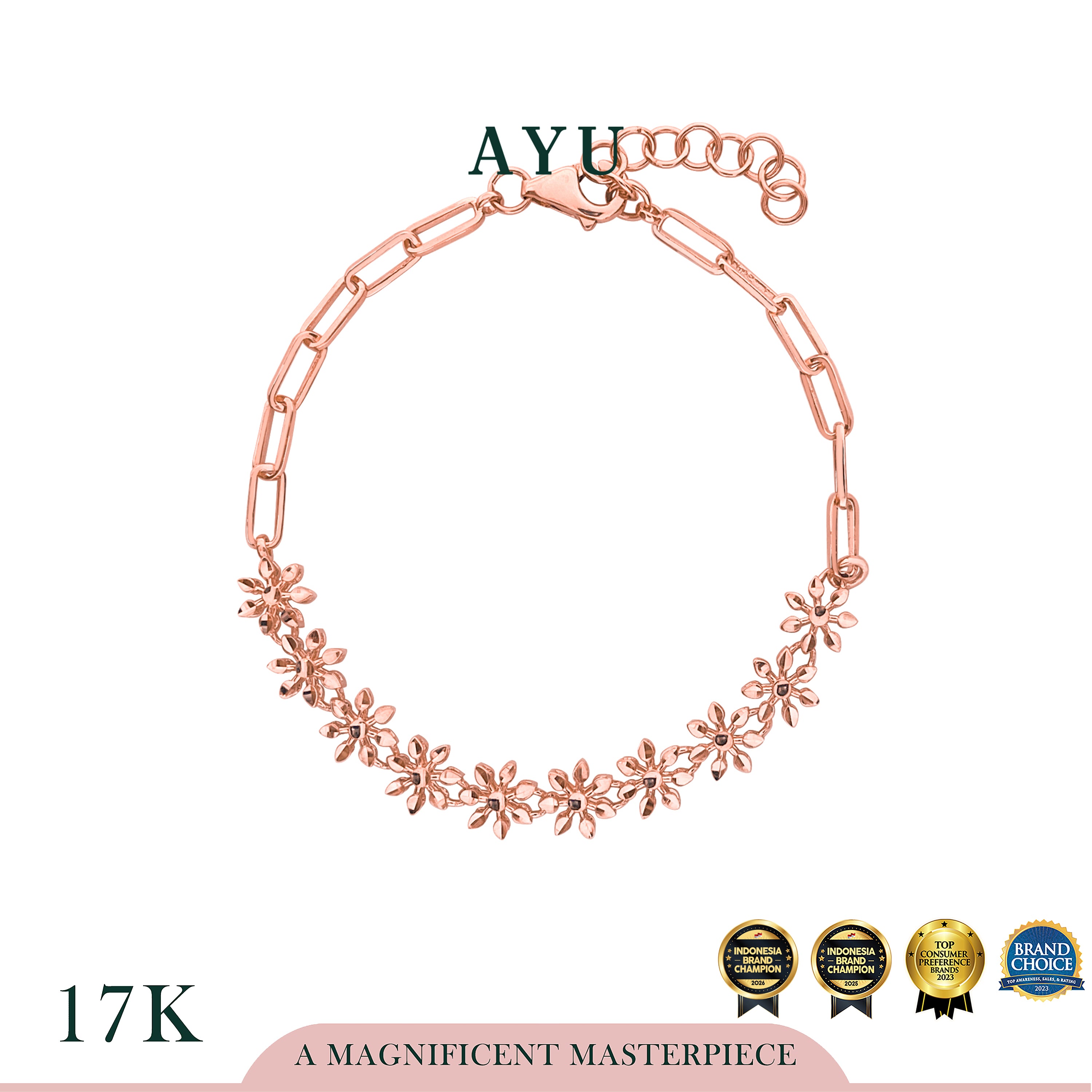 AYU Gelang Emas - Twinkle Snowflake With Paper Clip Chain Bracelet 17k Rose Gold