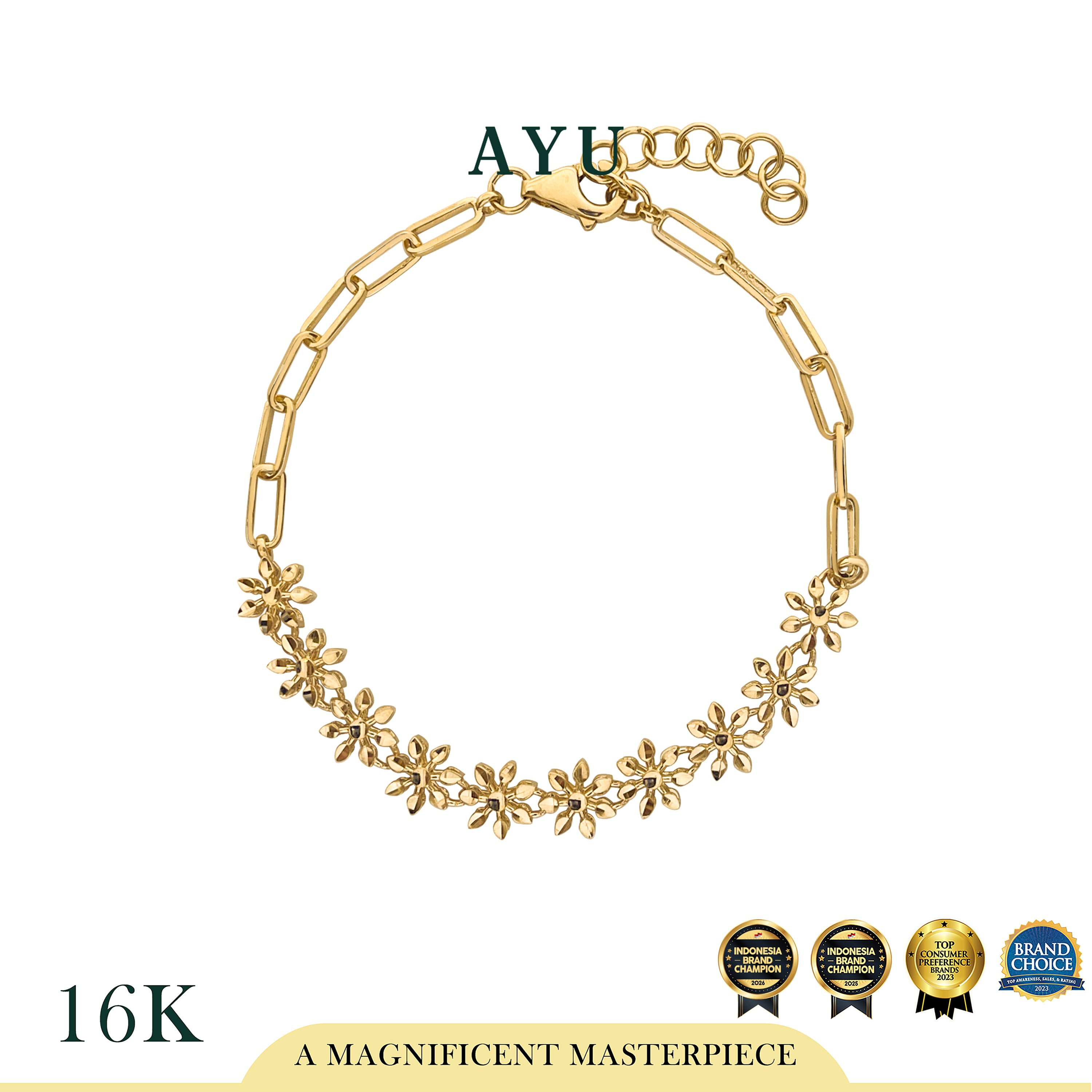 AYU Gelang Emas - Twinkle Snowflake With Paper Clip Chain Bracelet 16k Yellow Gold