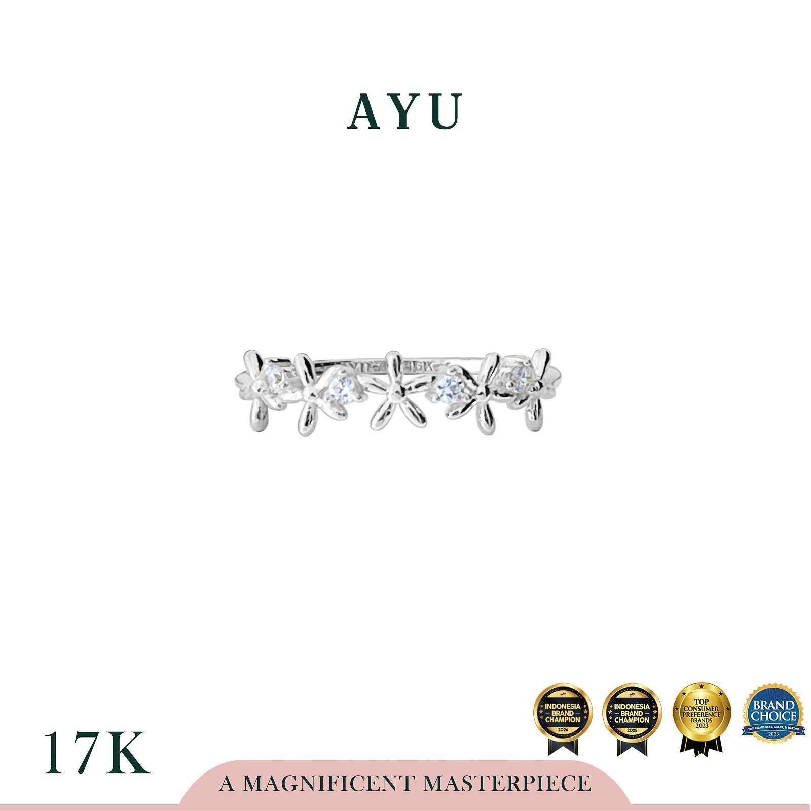 AYU Cincin Emas - Twinkle Starflower Ring 17k White Gold